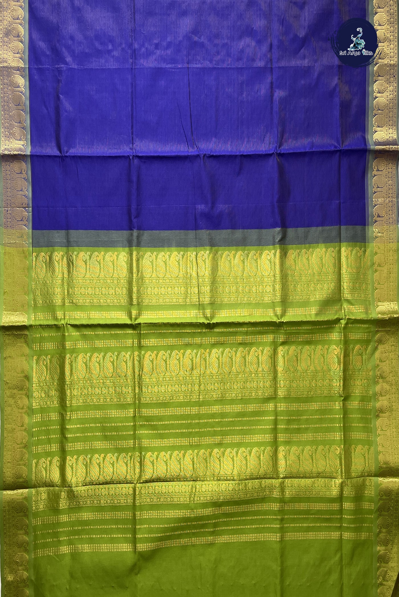 Dark Blue Simple Silk Cotton Saree With Vaira Oosi Pattern