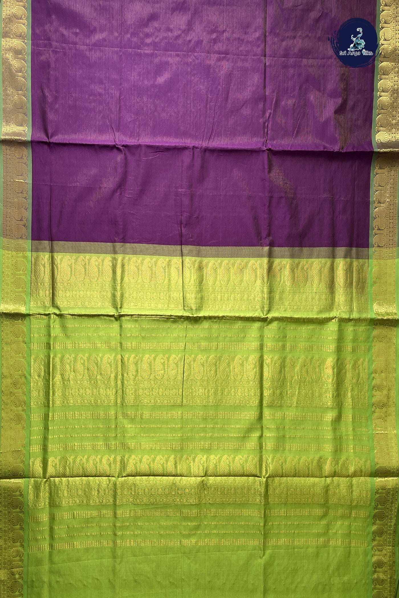 Dark Brinjal Simple Silk Cotton Saree With Vaira Oosi Pattern