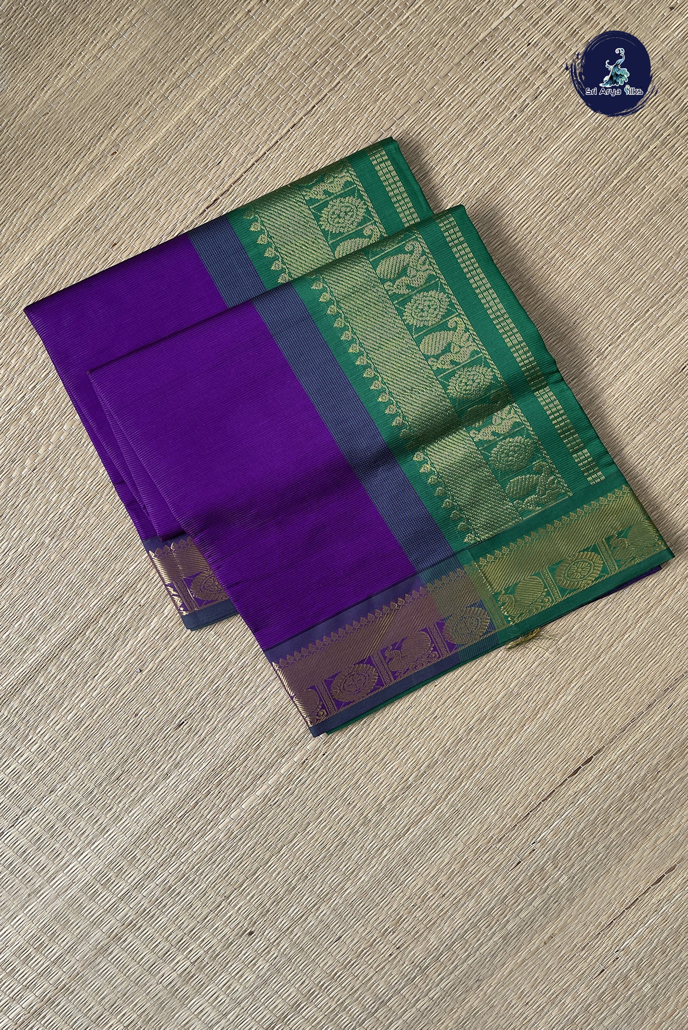 Purple Simple Silk Cotton Saree With Vaira Oosi Pattern