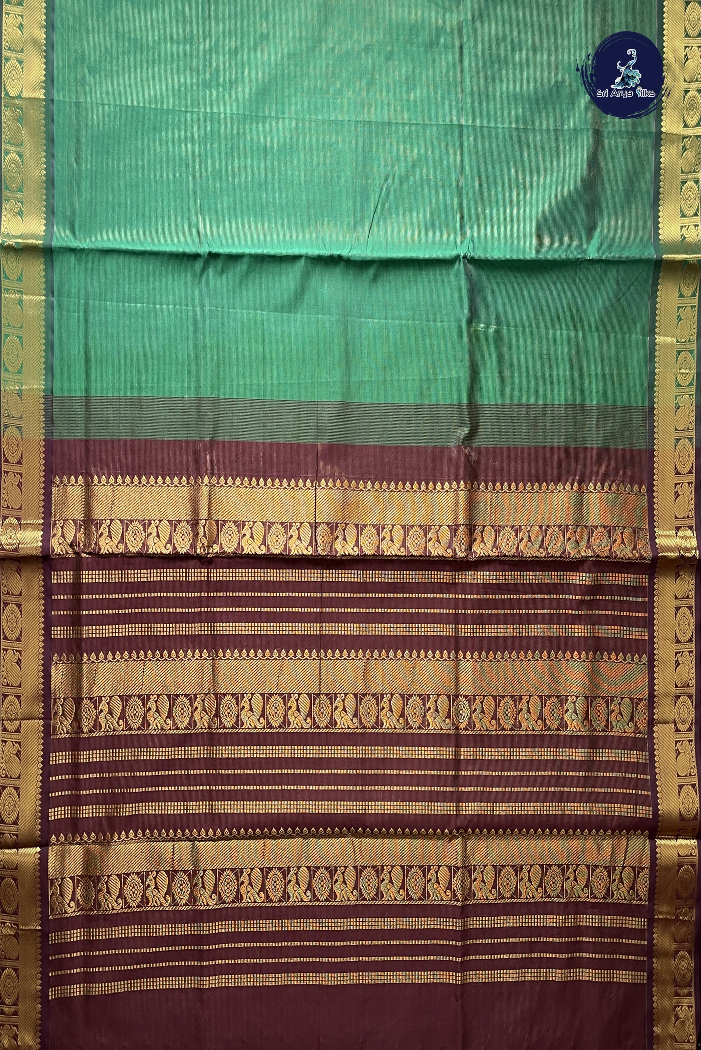 Dark Green Simple Silk Cotton Saree With Vaira Oosi Pattern