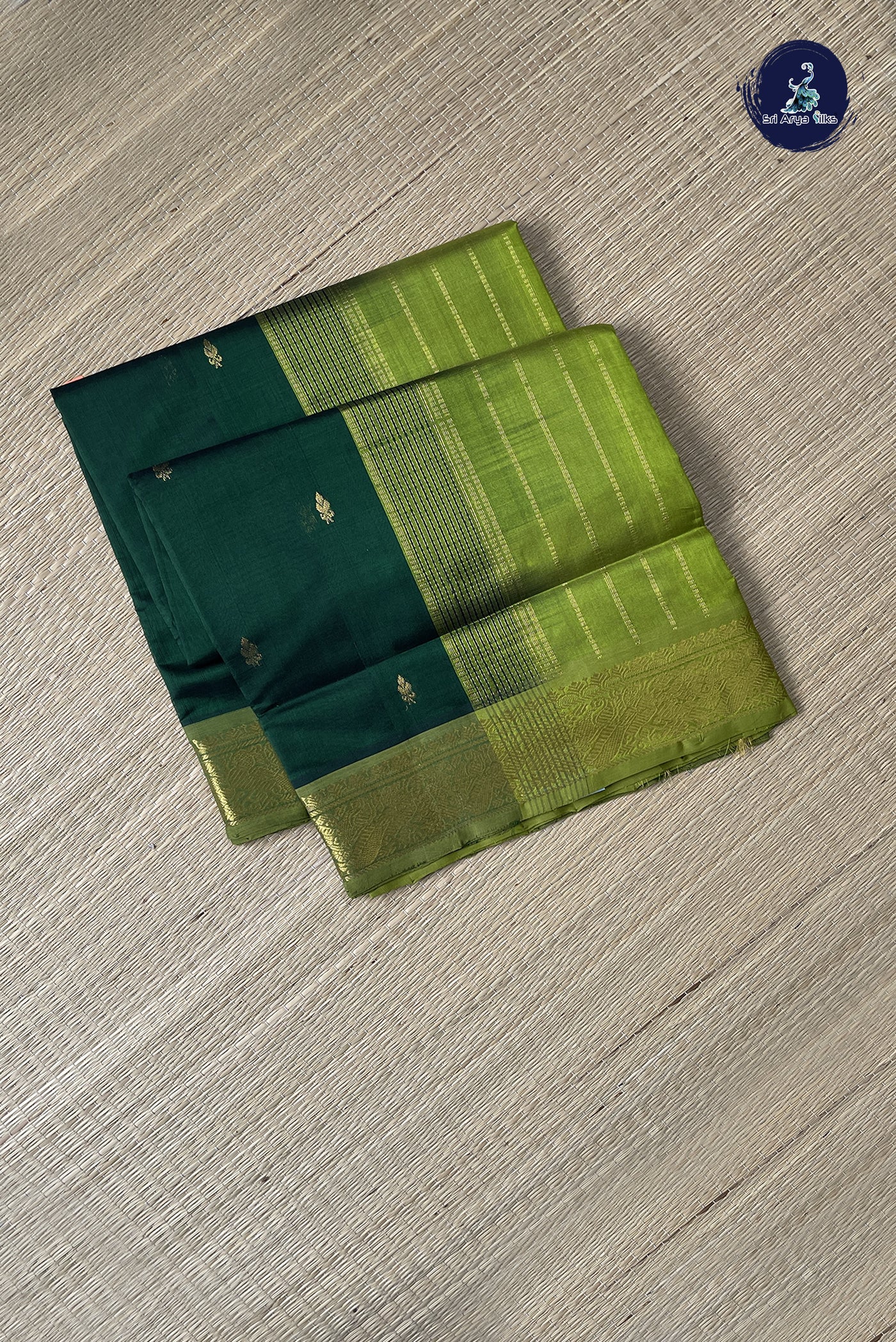 Bottle Green Simple Silk Cotton Saree With Zari Checked Pattern