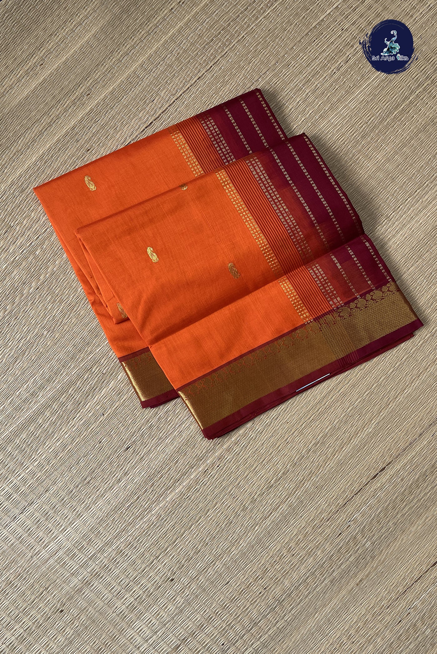 Brick Orange Simple Silk Cotton Saree With Zari Checked Pattern