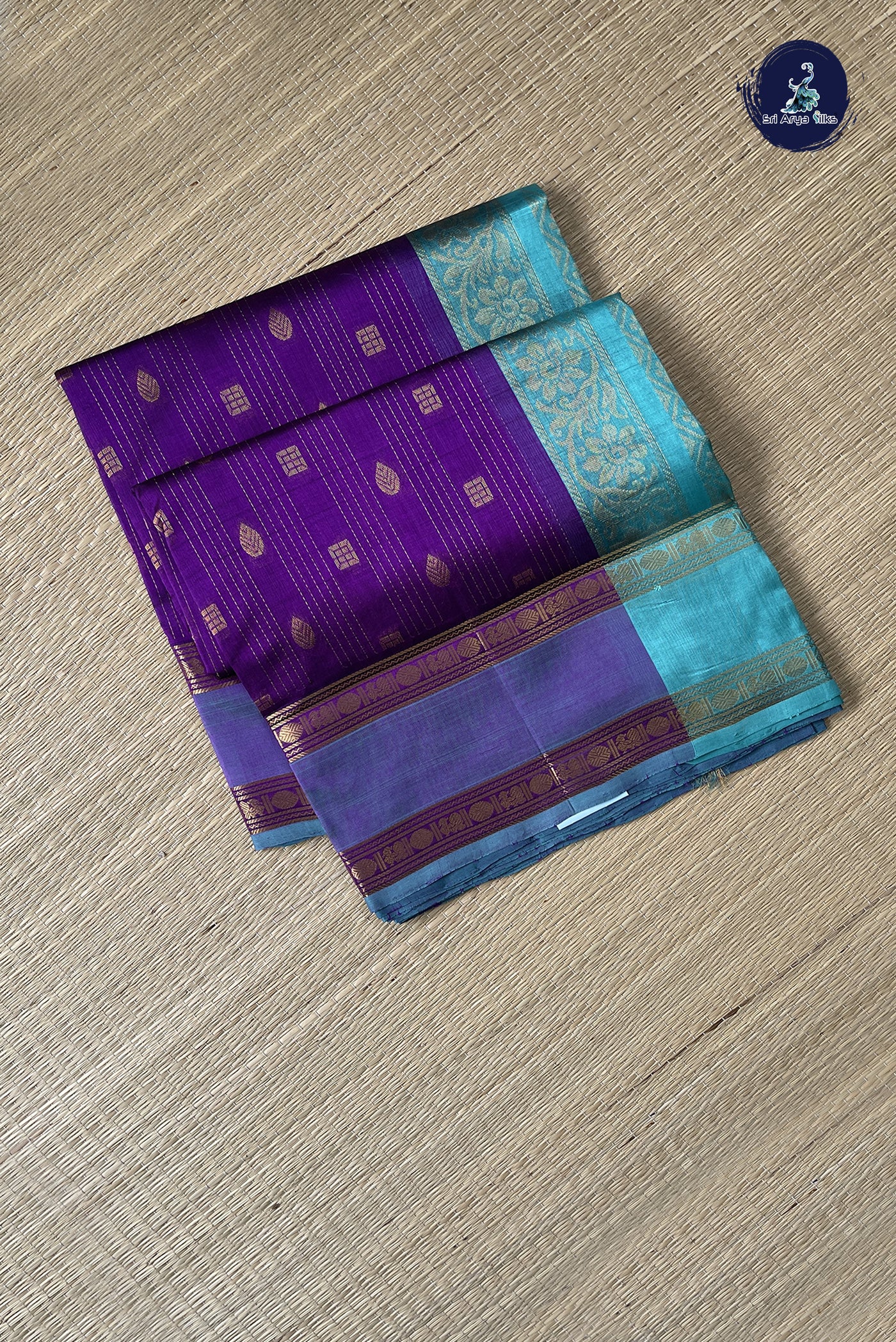 Purple Simple Silk Cotton Saree With Stripes Pattern