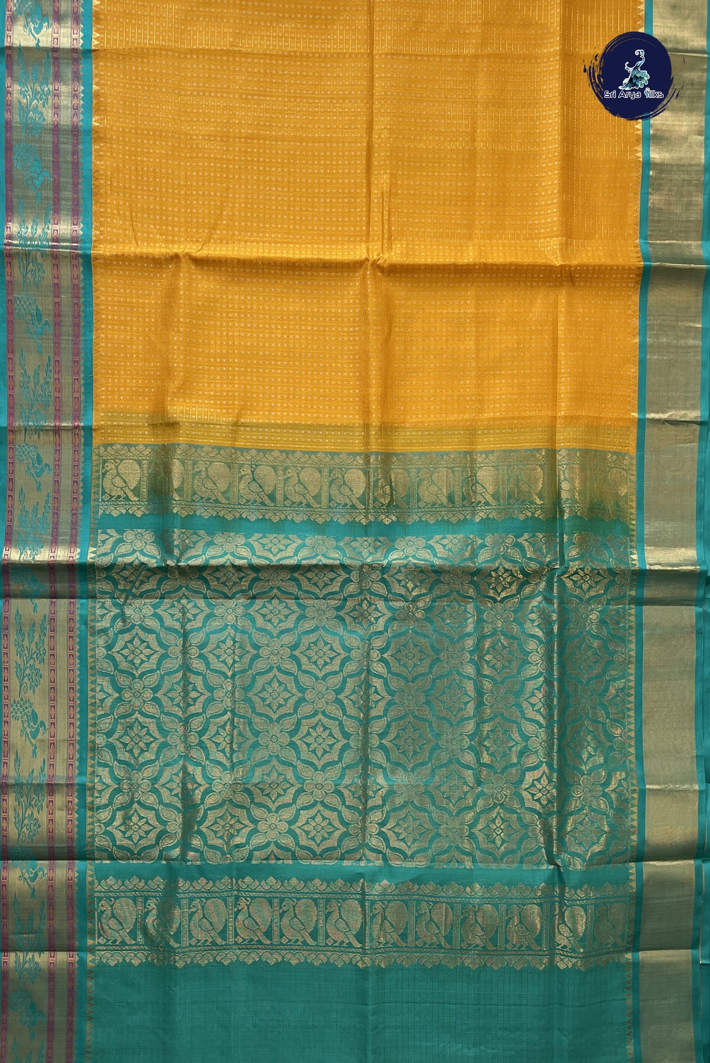 Mango Yellow Korvai Silk Cotton Saree With Zari Checked Pattern