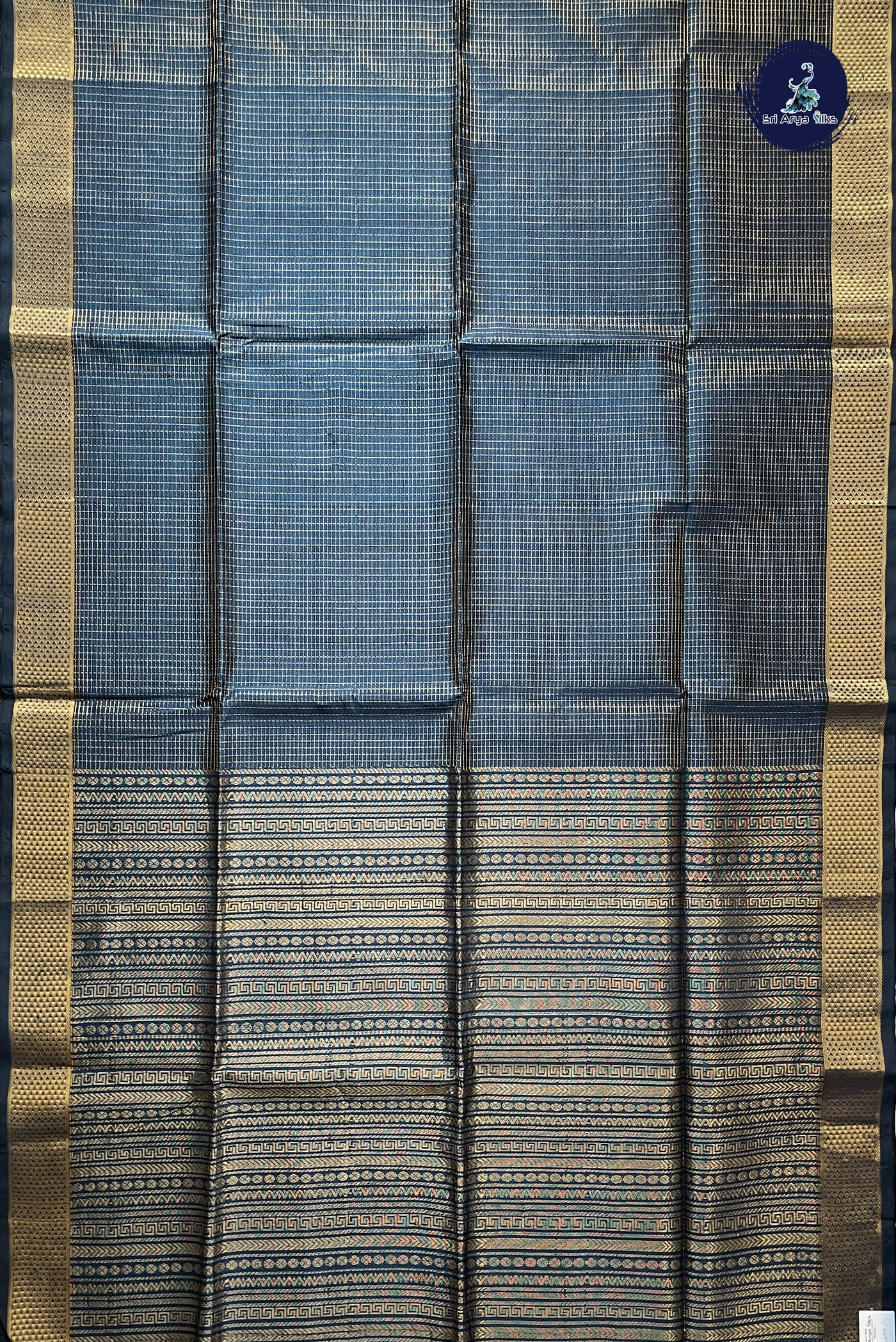 Mint Blue Silk Cotton Saree With Zari Checked Pattern