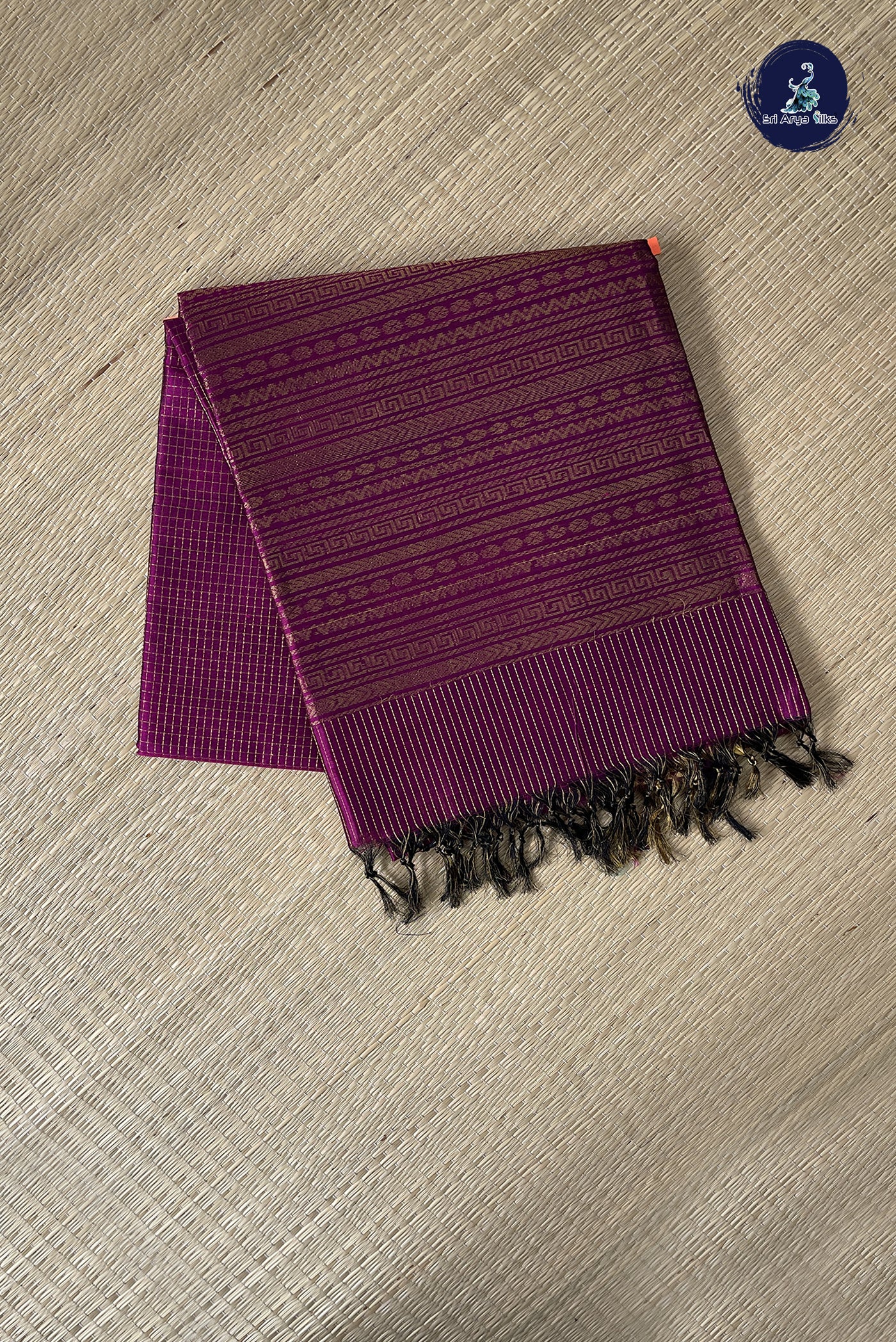 Magenta Pink Silk Cotton Saree With Zari Checked Pattern