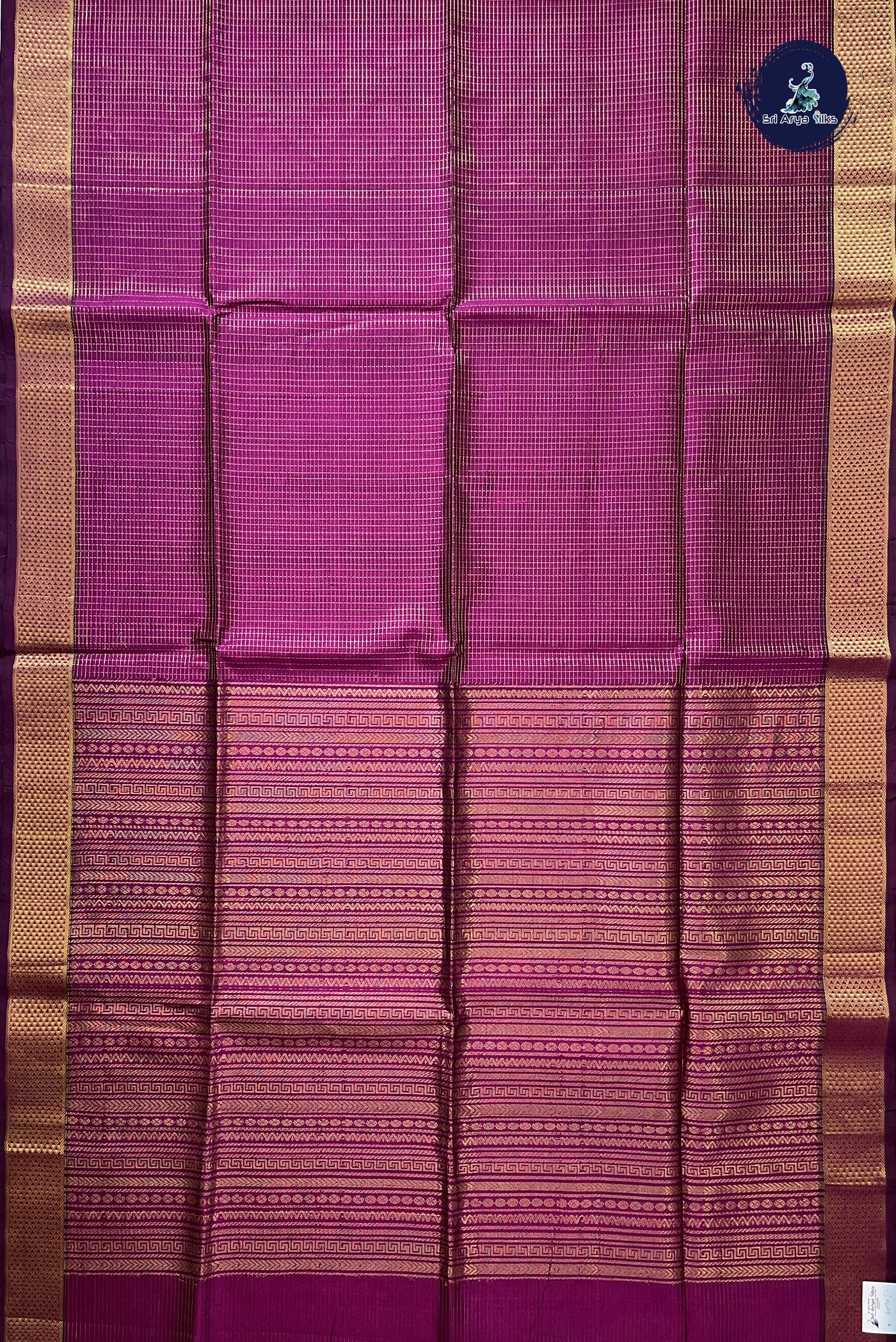 Magenta Pink Silk Cotton Saree With Zari Checked Pattern