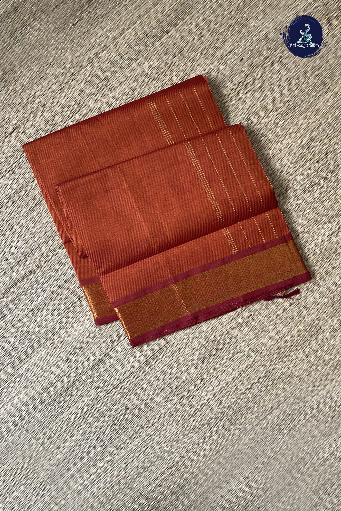 Rust Vaira Oosi Silk Cotton Saree With Vaira Oosi Pattern