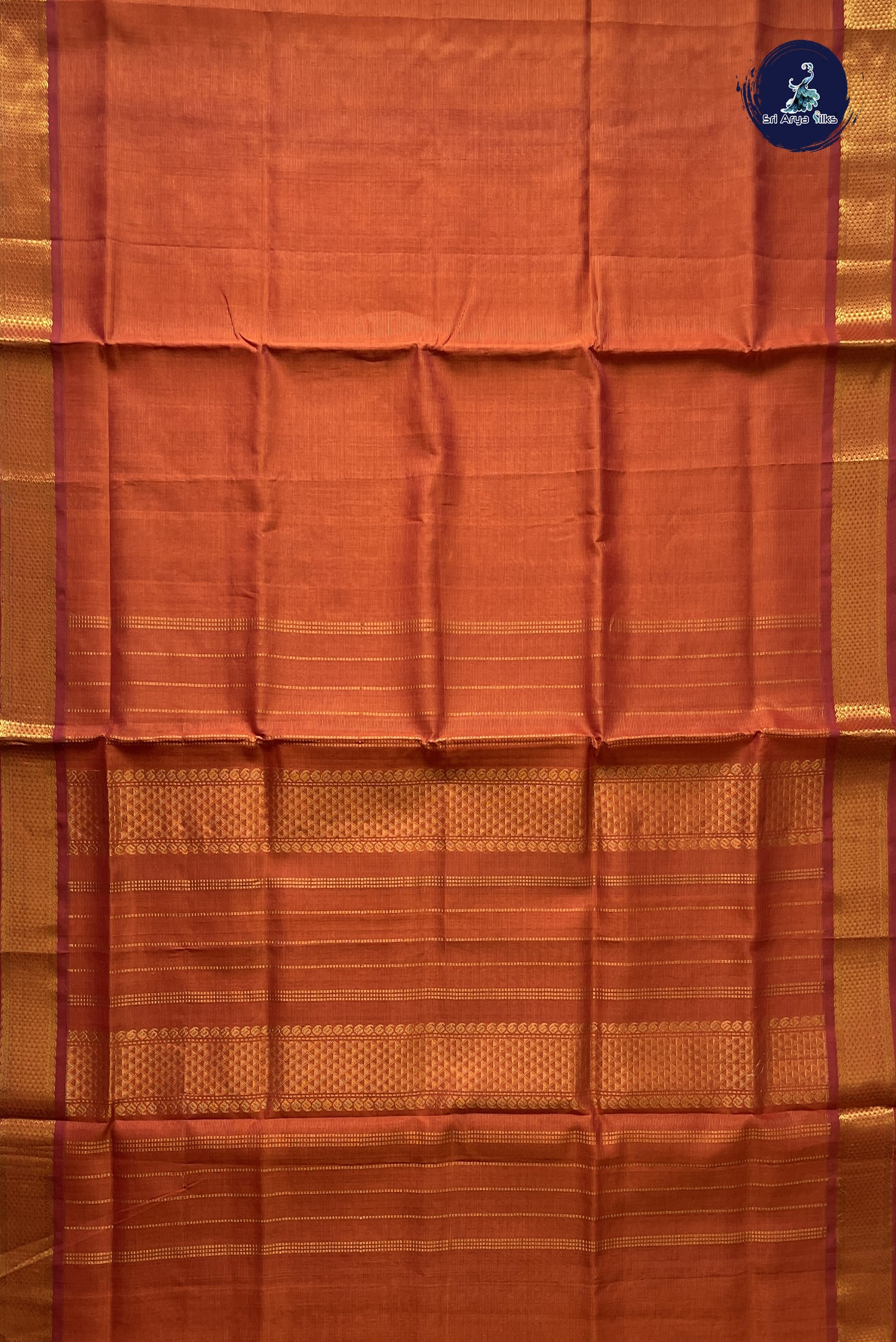 Rust Vaira Oosi Silk Cotton Saree With Vaira Oosi Pattern