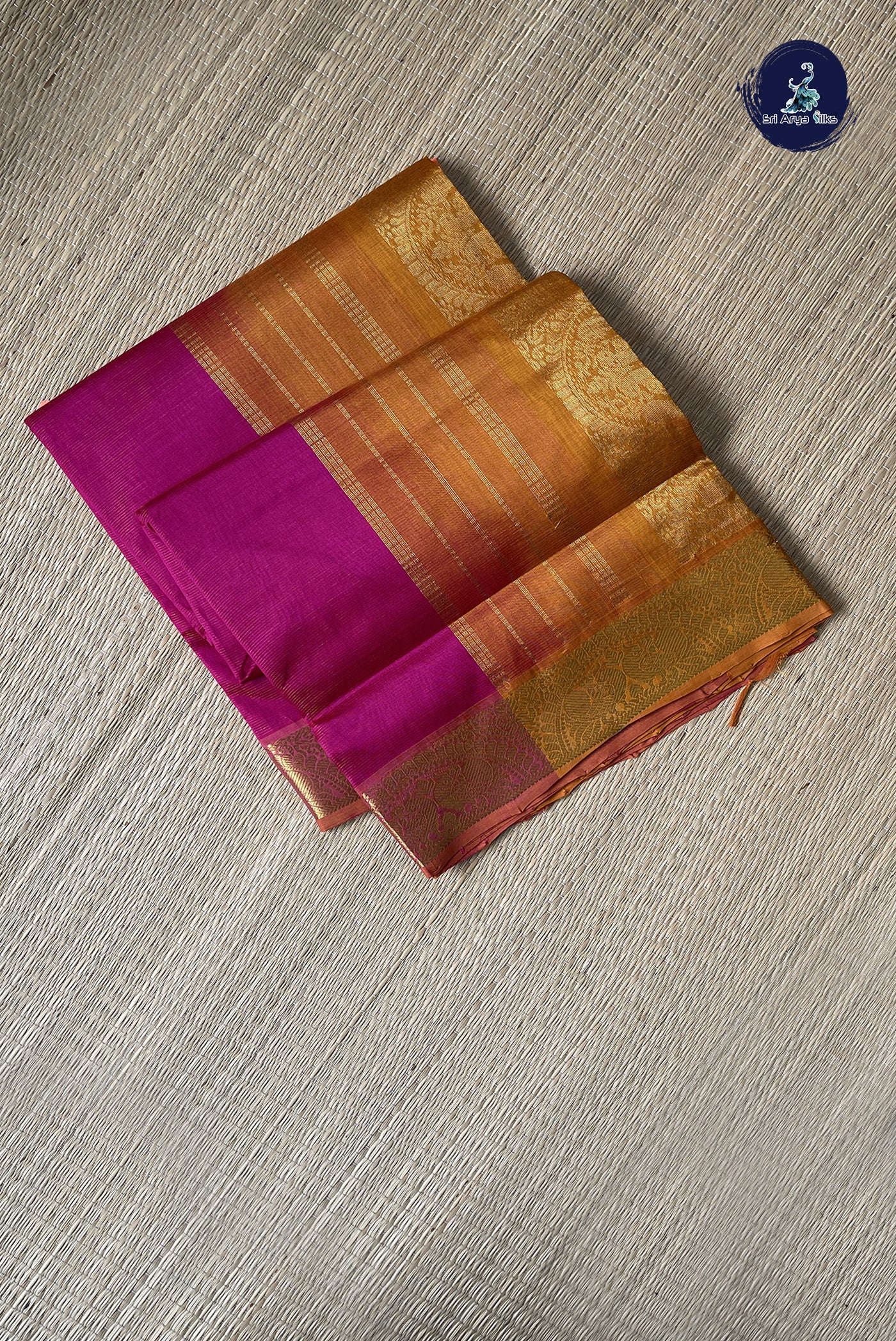 Dark Pink Vaira Oosi Silk Cotton Saree With Vaira Oosi Pattern