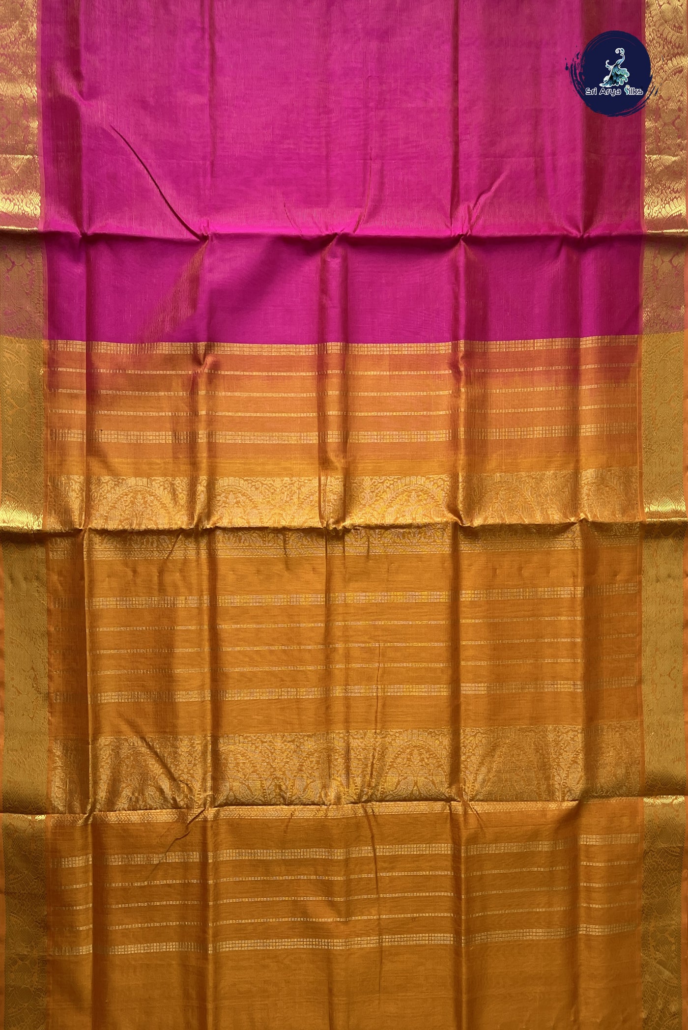 Dark Pink Vaira Oosi Silk Cotton Saree With Vaira Oosi Pattern