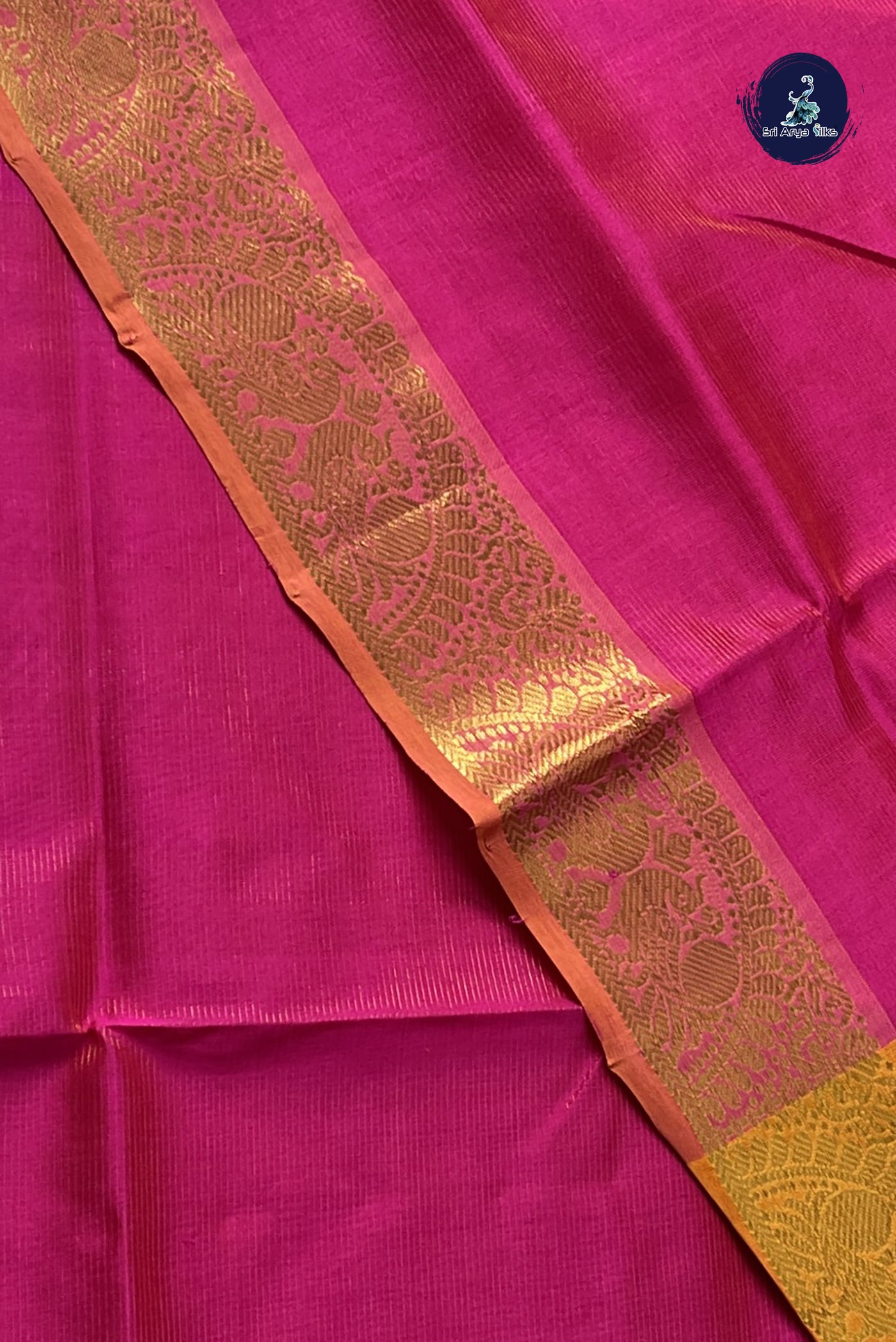 Dark Pink Vaira Oosi Silk Cotton Saree With Vaira Oosi Pattern