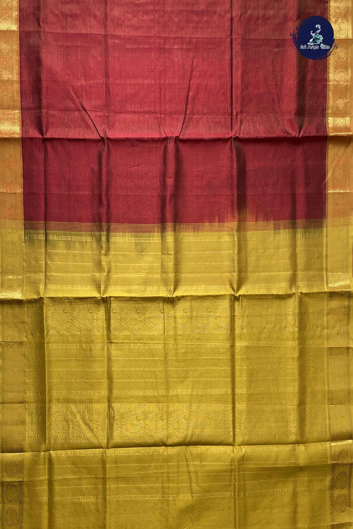 Maroon Vaira Oosi Silk Cotton Saree With Vaira Oosi Pattern