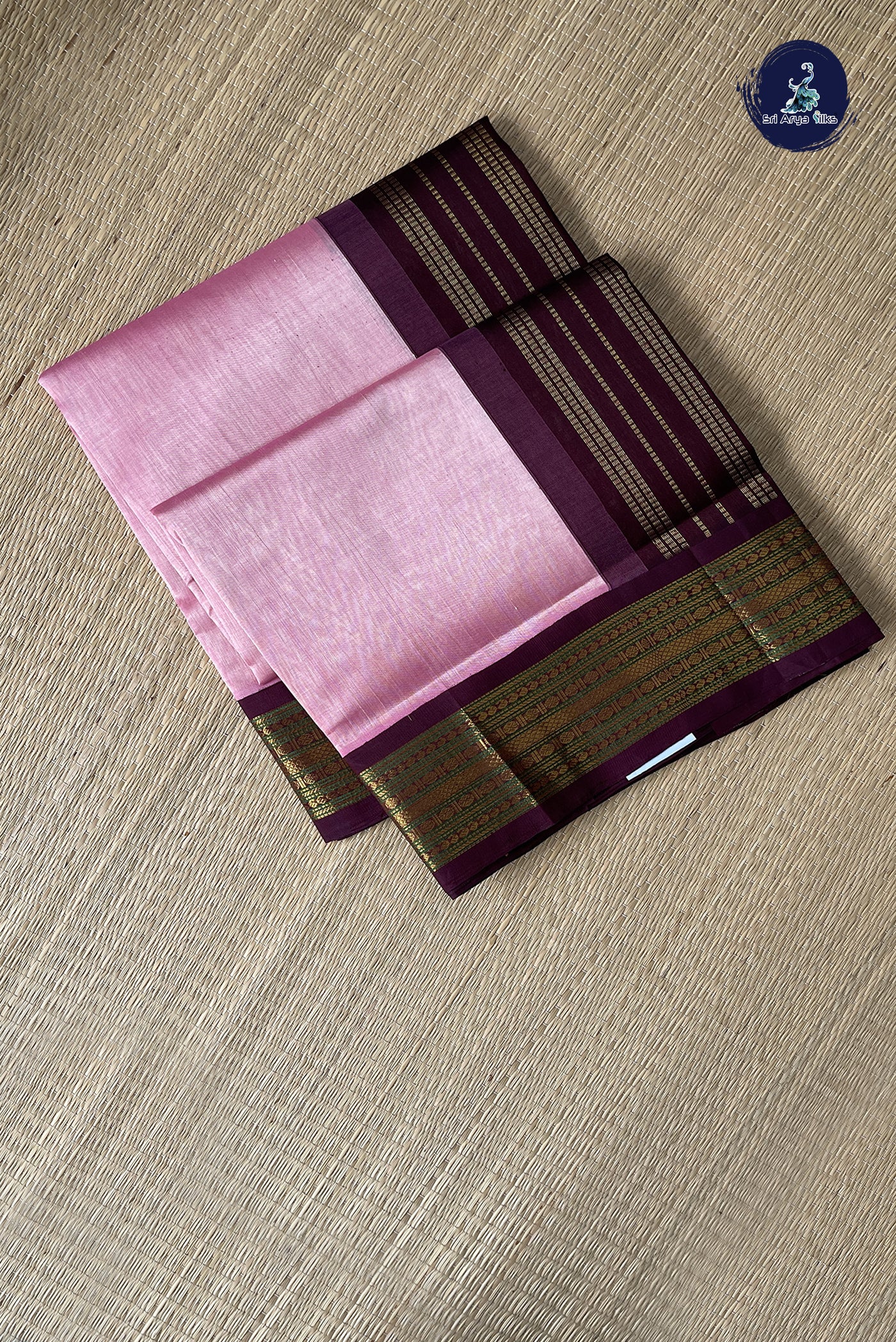 Onion Pink Korvai Silk Cotton Saree With Plain Pattern