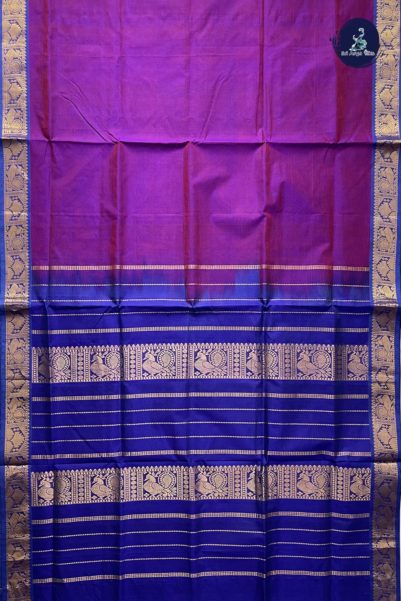 Dual Tone Purple Simple Silk Cotton Saree With Plain Pattern