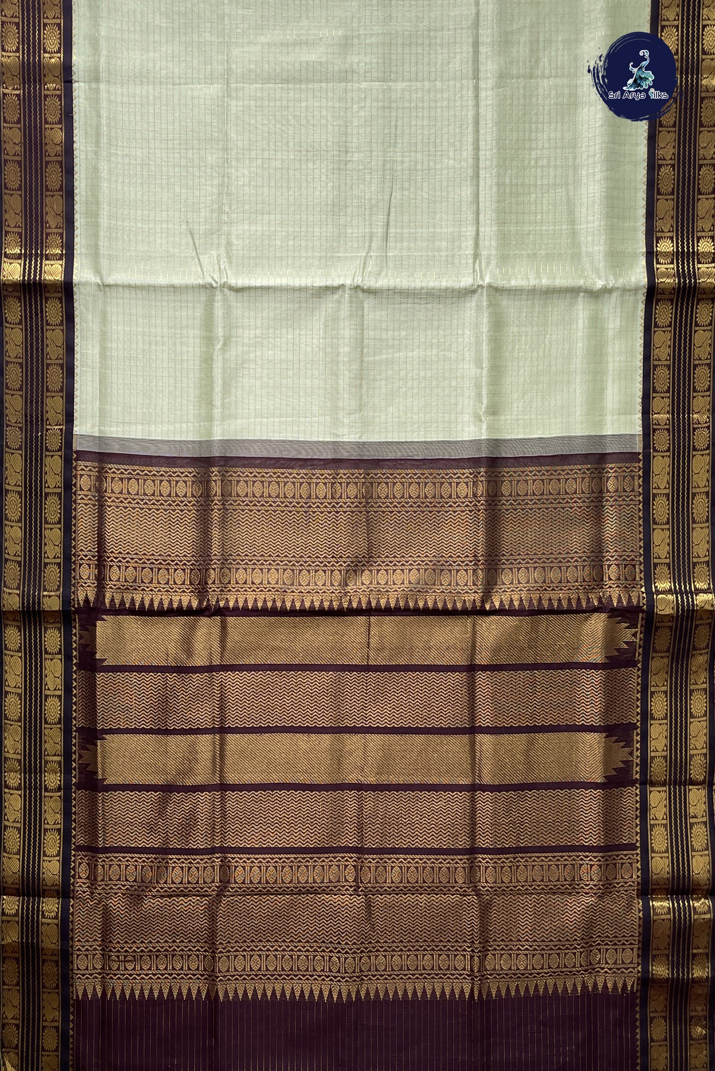 Elaichi Green Korvai Silk Cotton Saree With Zari Checked Pattern