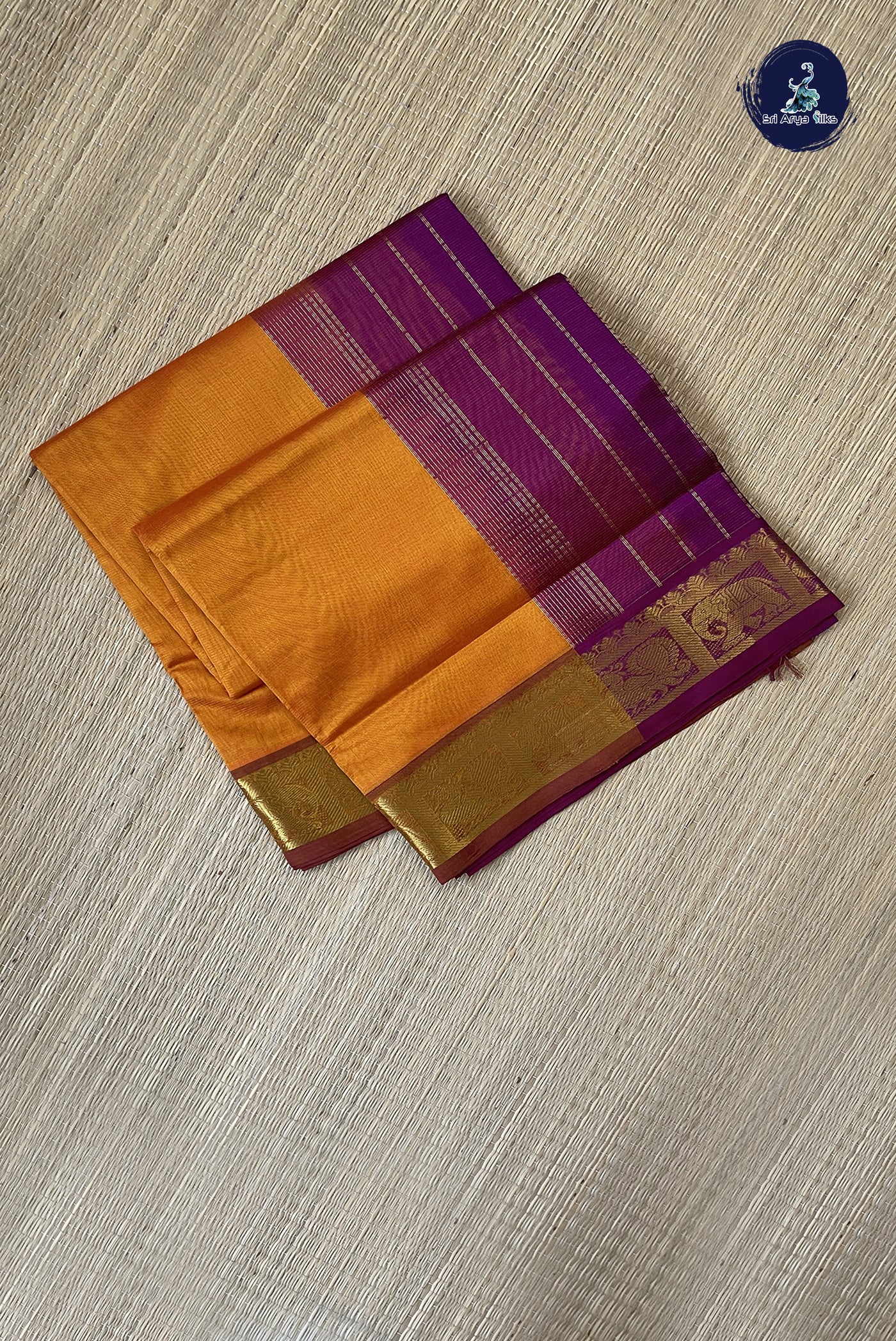 Orange Vaira Oosi Silk Cotton Saree With Vaira Oosi Pattern