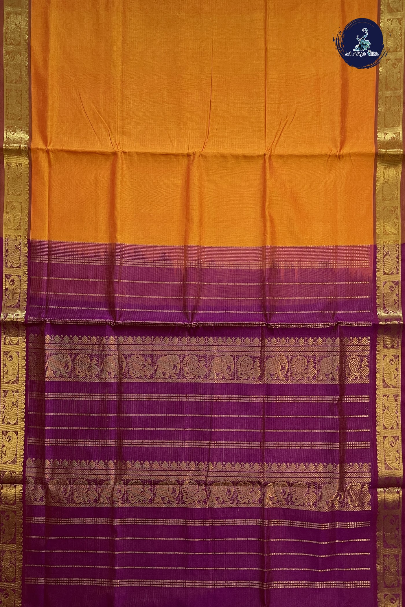 Orange Vaira Oosi Silk Cotton Saree With Vaira Oosi Pattern