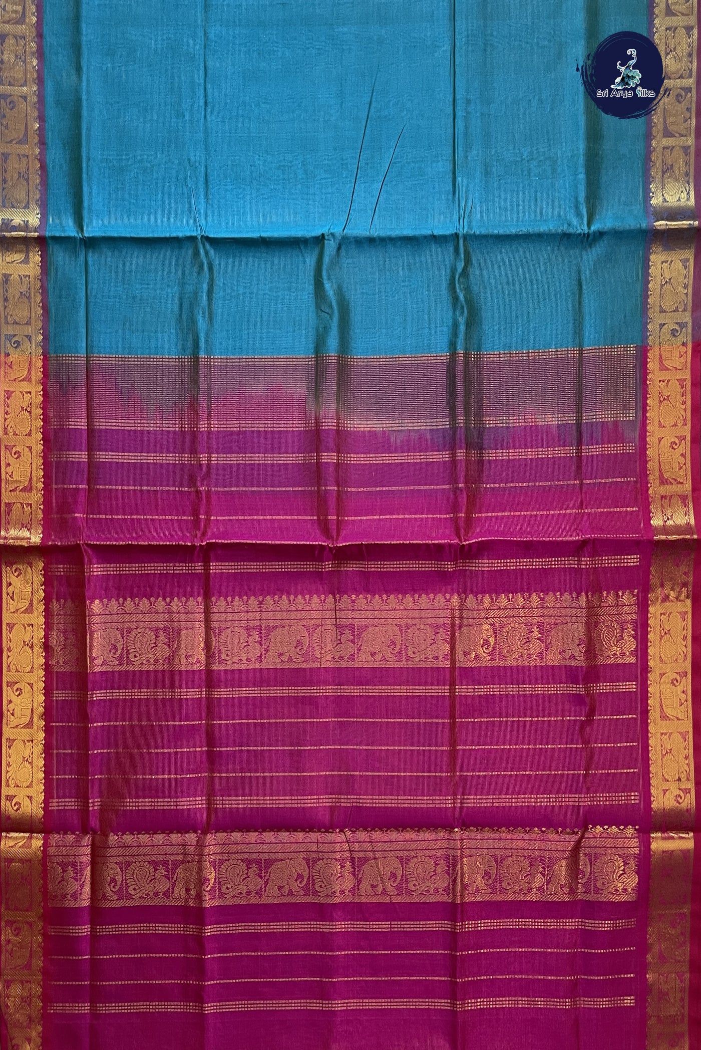 Light Blue Vaira Oosi Silk Cotton Saree With Vaira Oosi Pattern