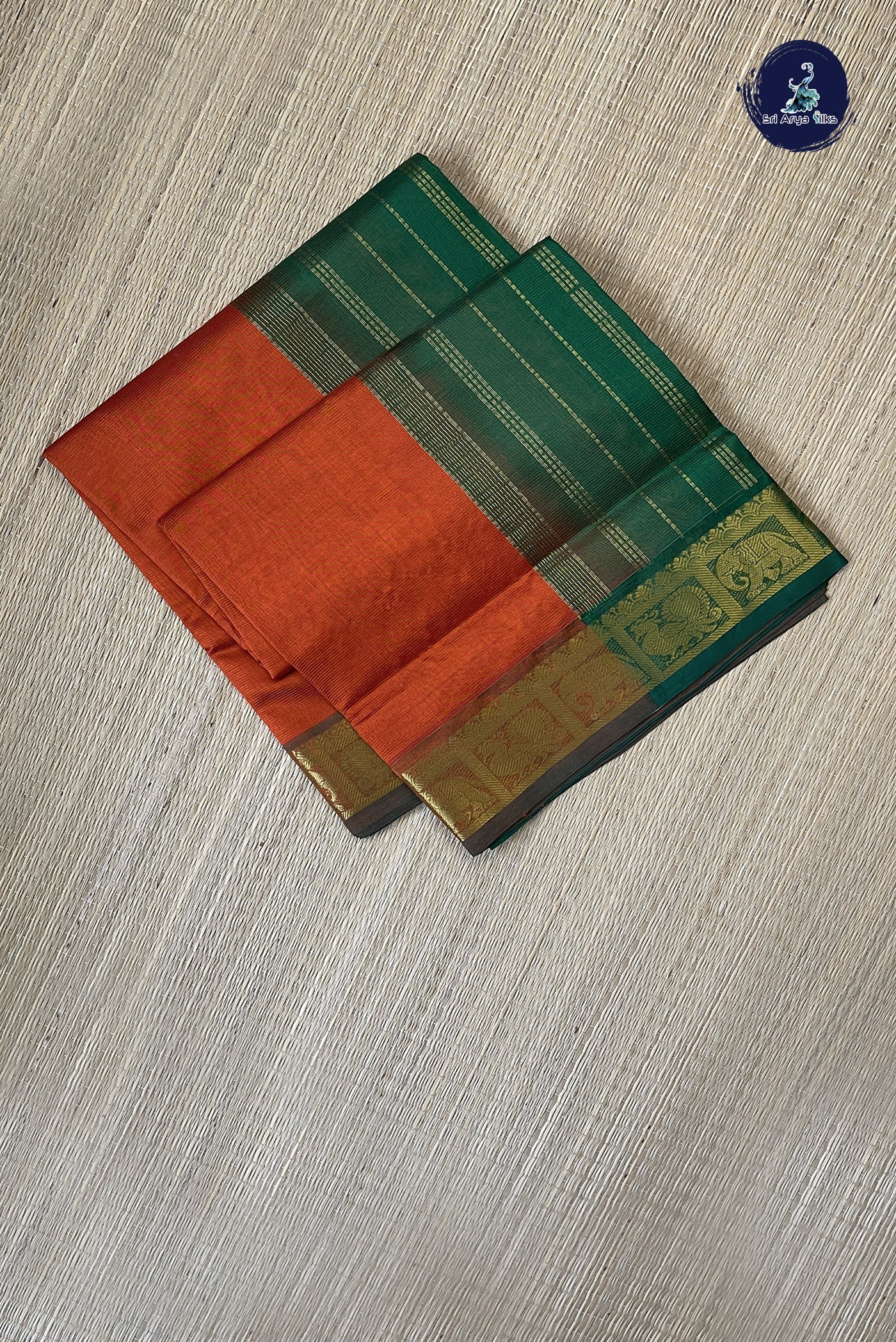 Orange Vaira Oosi Silk Cotton Saree With Vaira Oosi Pattern