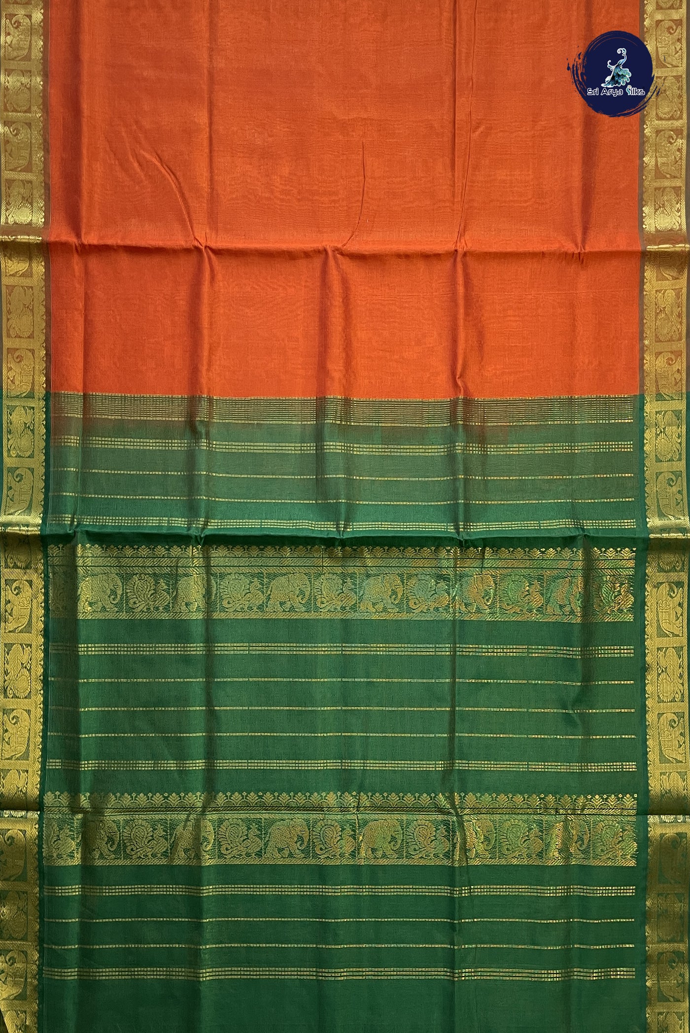 Orange Vaira Oosi Silk Cotton Saree With Vaira Oosi Pattern