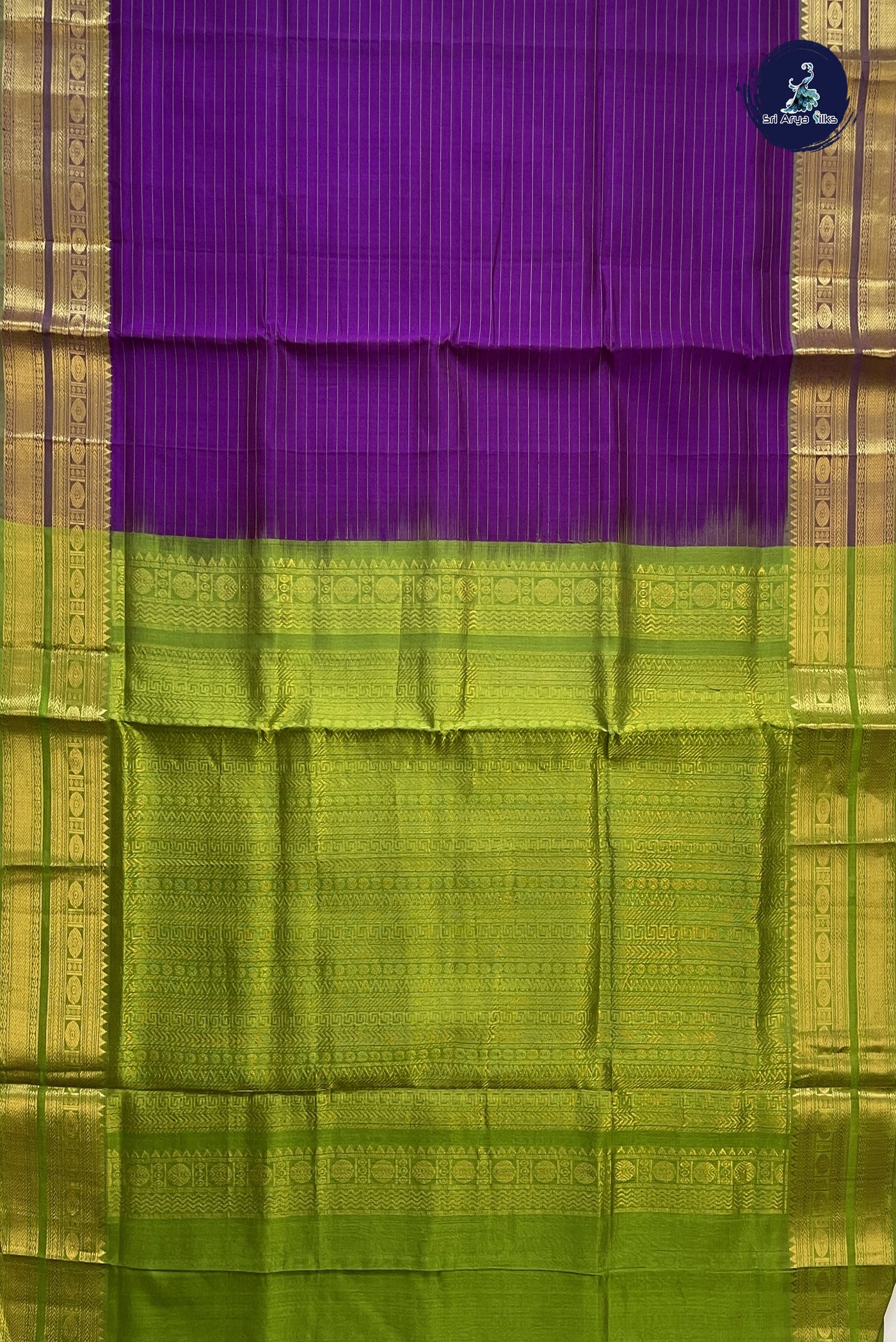 Purple Checked Saree With Laksha Deepam Design Pattern