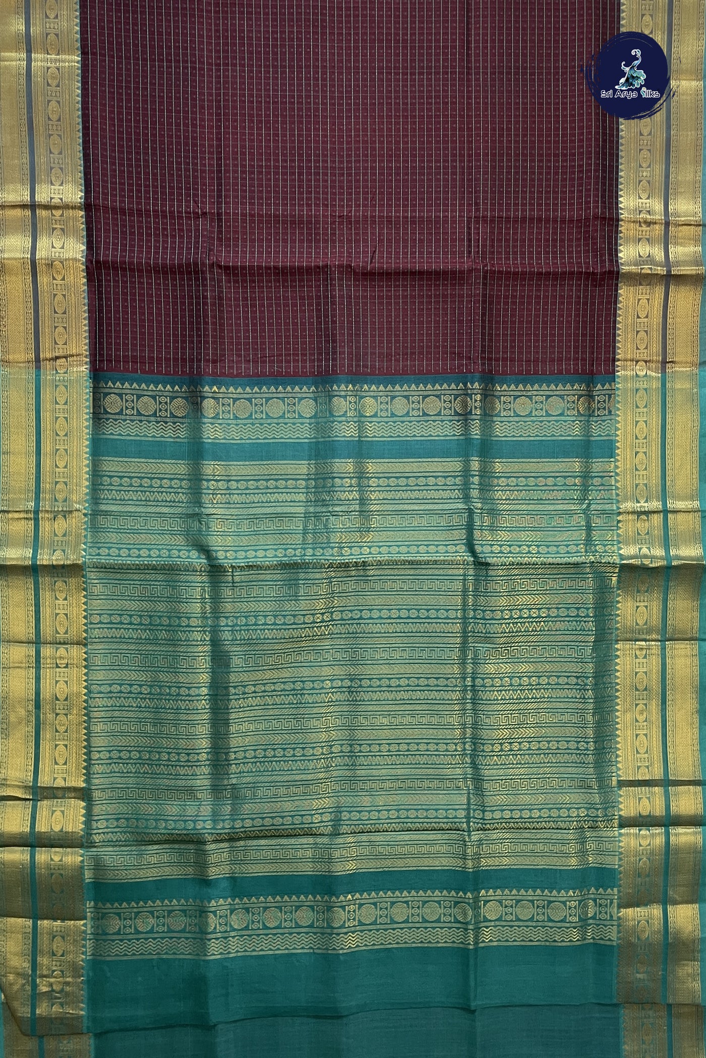 Brown Checked Saree With Laksha Deepam Design Pattern