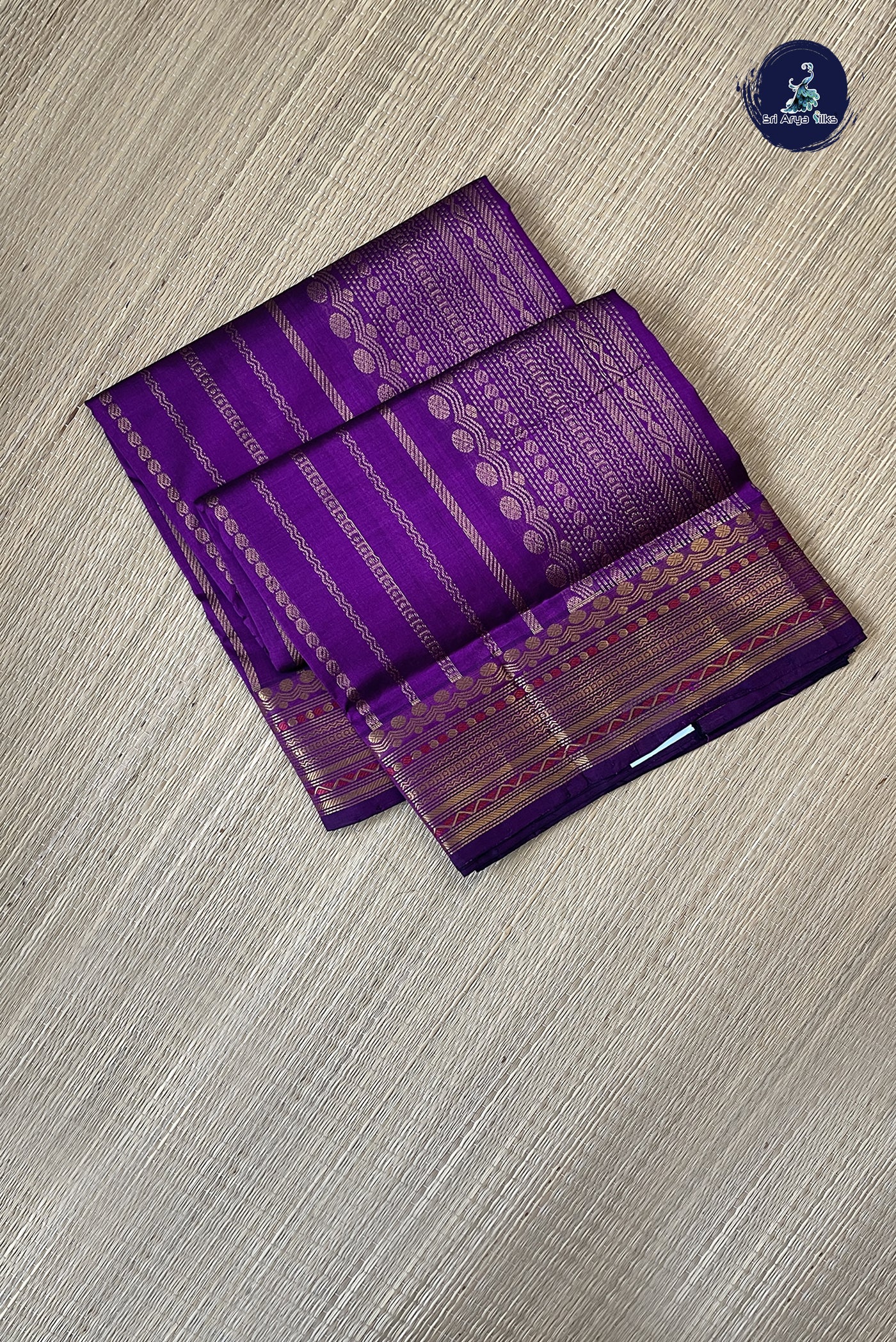 Dark Brinjal Bridal Silk Cotton Saree With Stripes Pattern