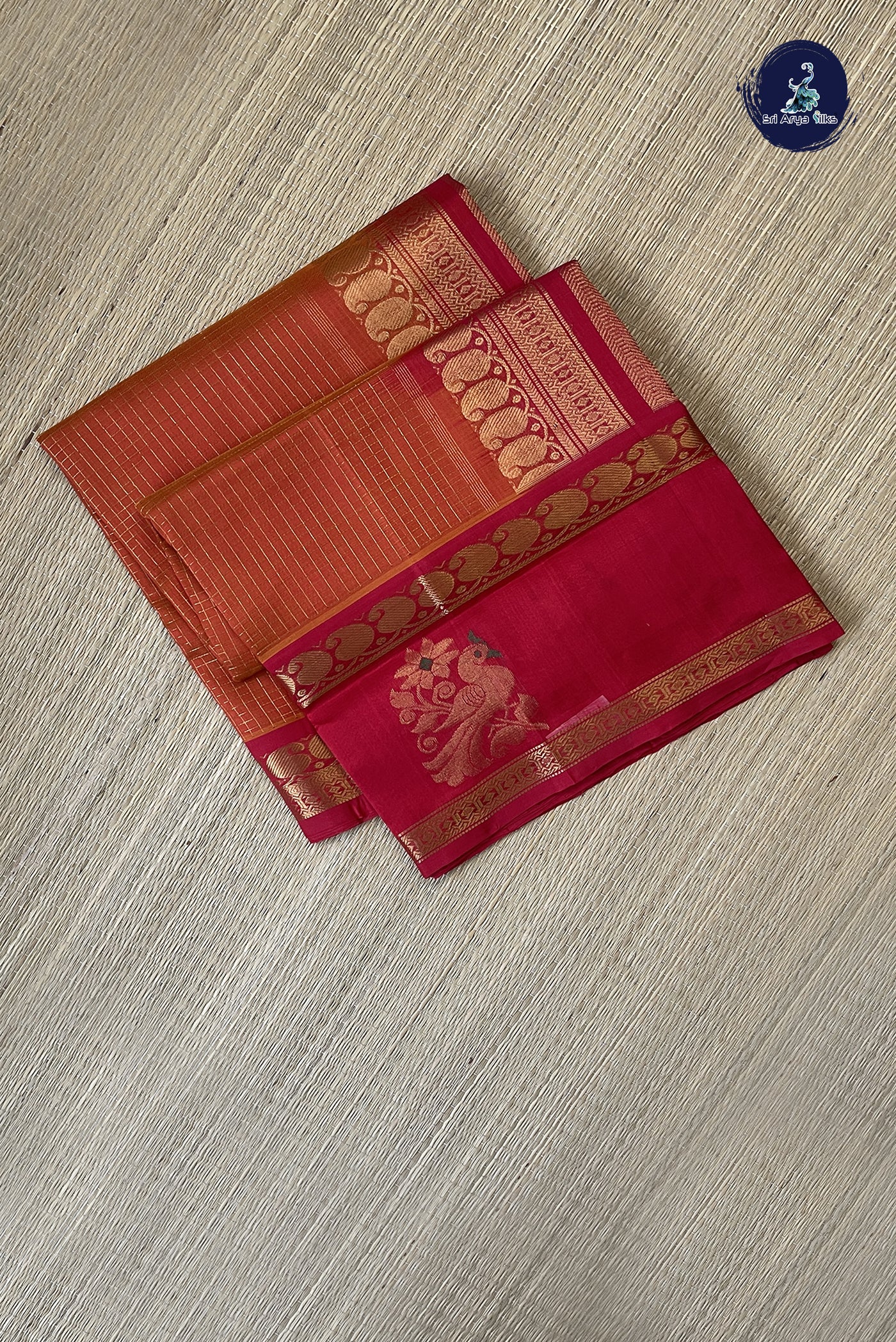 Orange Bridal Silk Cotton Saree With Zari Checked Pattern