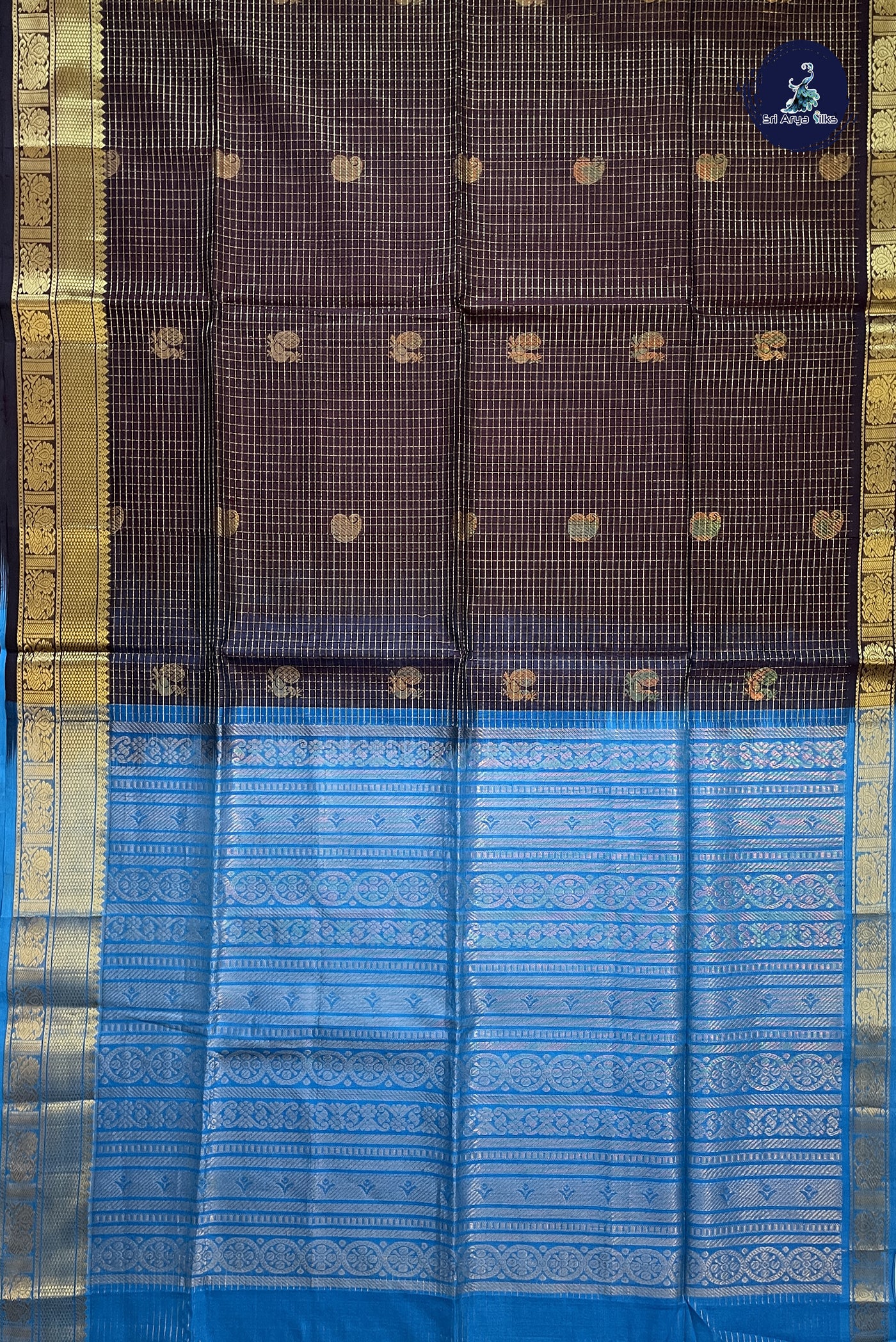 Coffee Brown Bridal Silk Cotton Saree With Zari Checked Pattern