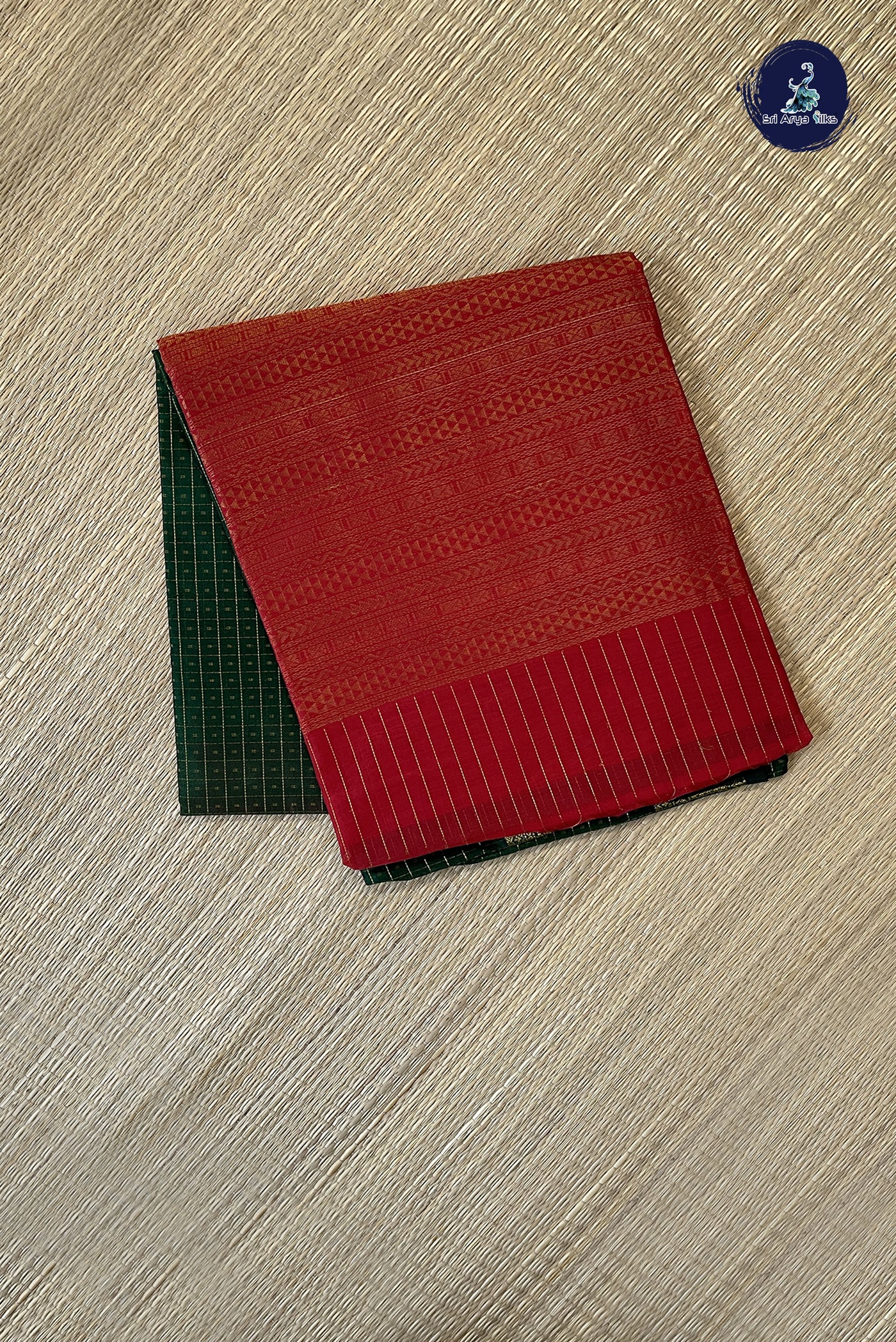 Dark Green Bridal Silk Cotton Saree With Zari Checked Pattern