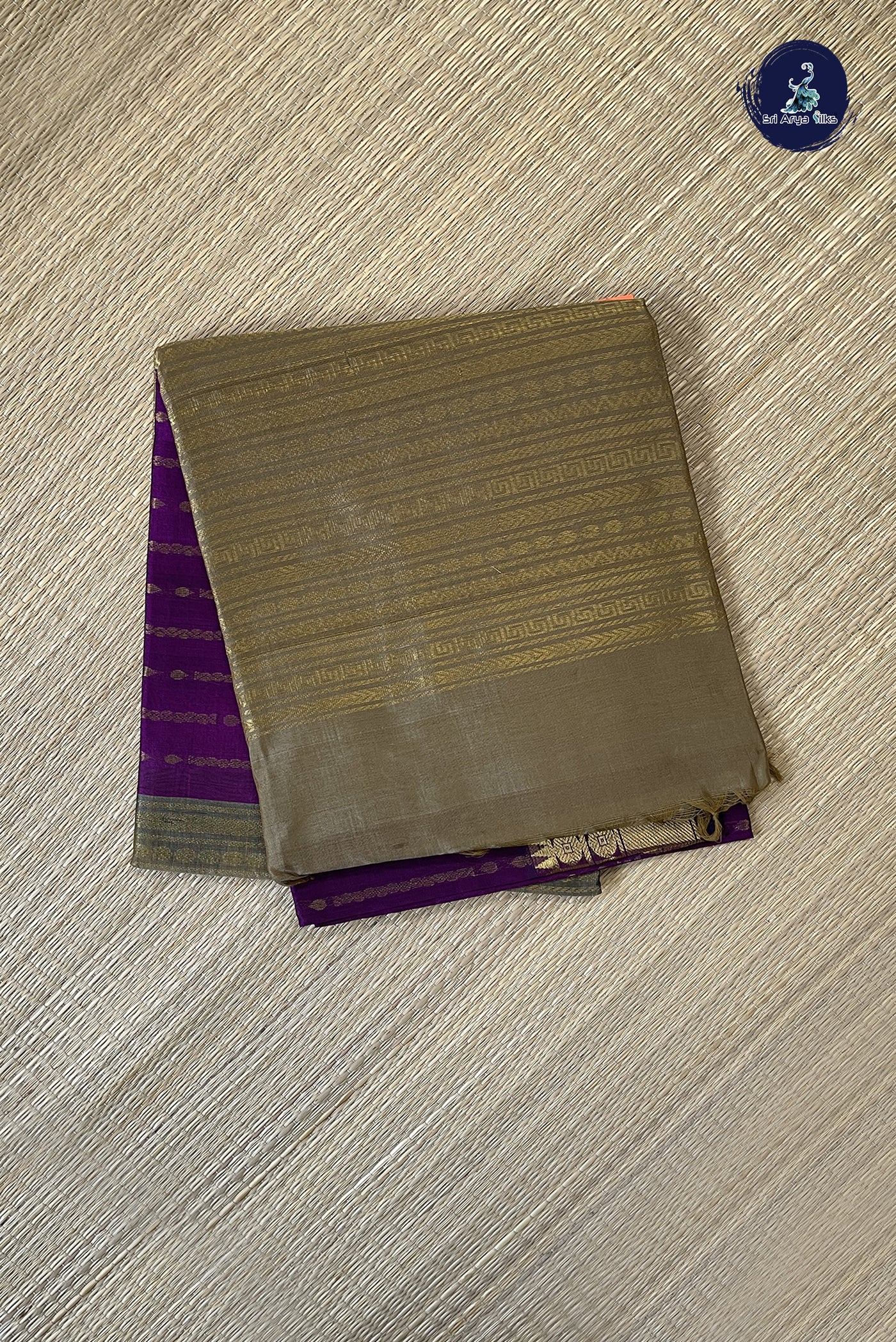 Purple Bridal Silk Cotton Saree With Stripes Pattern