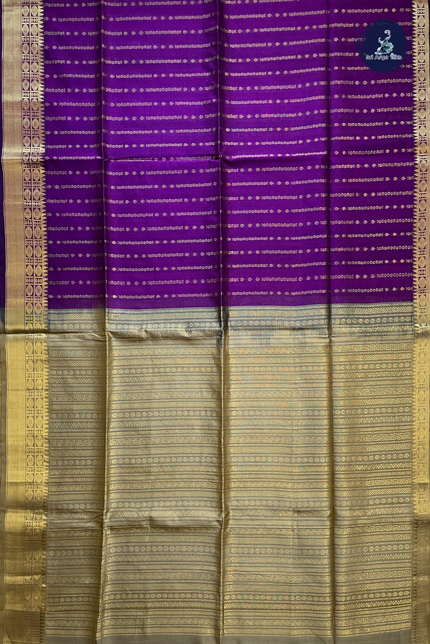 Purple Bridal Silk Cotton Saree With Stripes Pattern