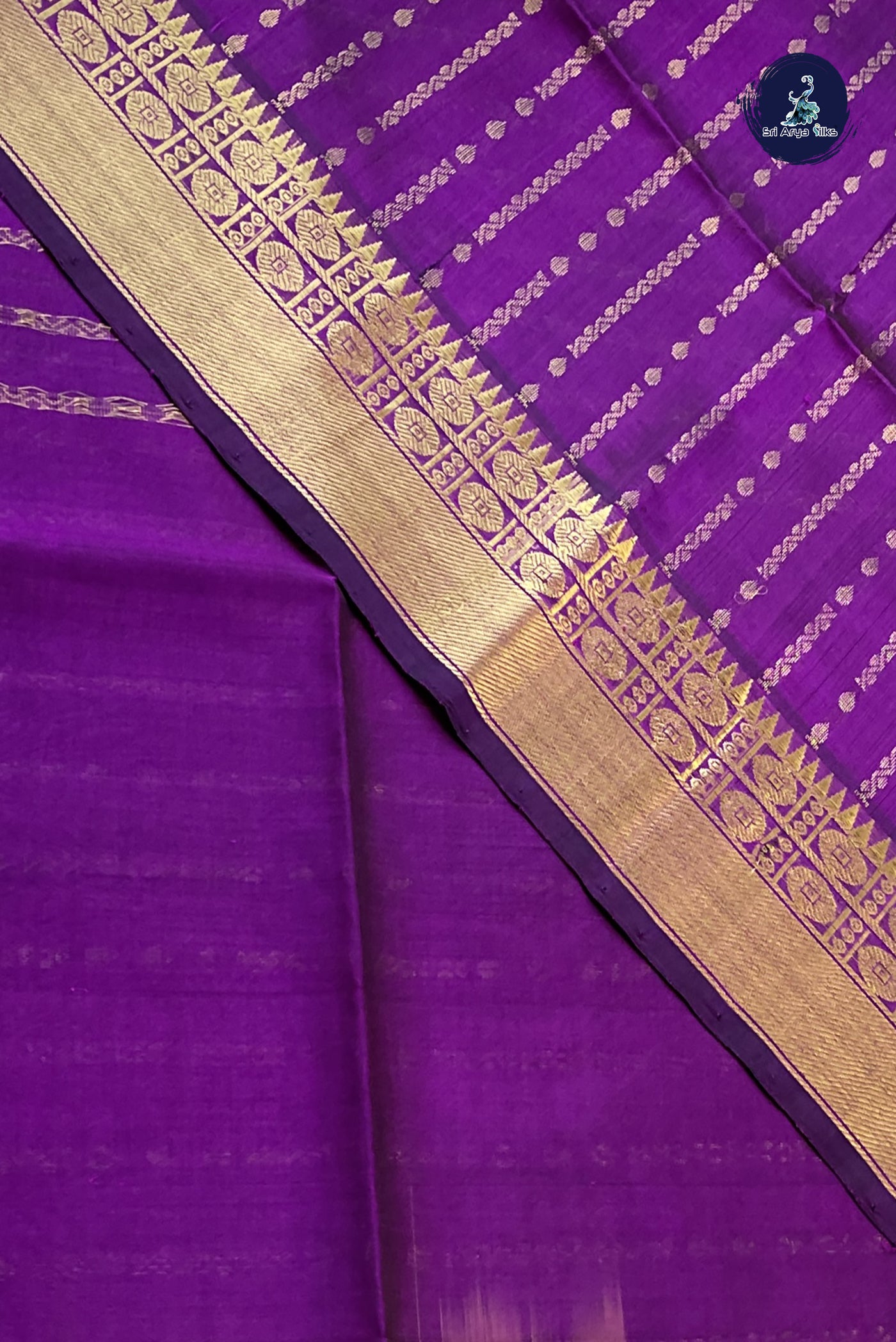 Purple Bridal Silk Cotton Saree With Stripes Pattern