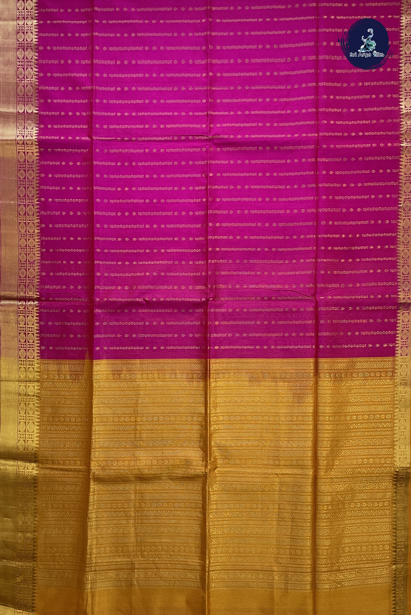 Rani Pink Bridal Silk Cotton Saree With Stripes Pattern