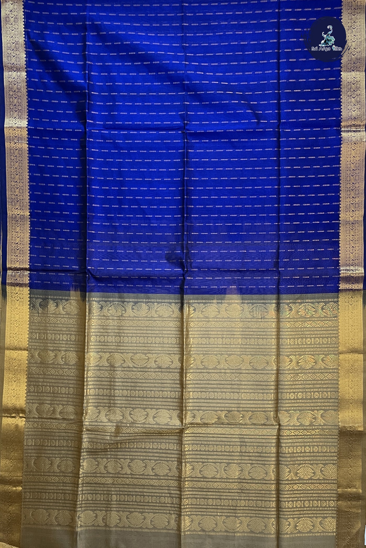 Ink Blue Bridal Silk Cotton Saree With Stripes Pattern