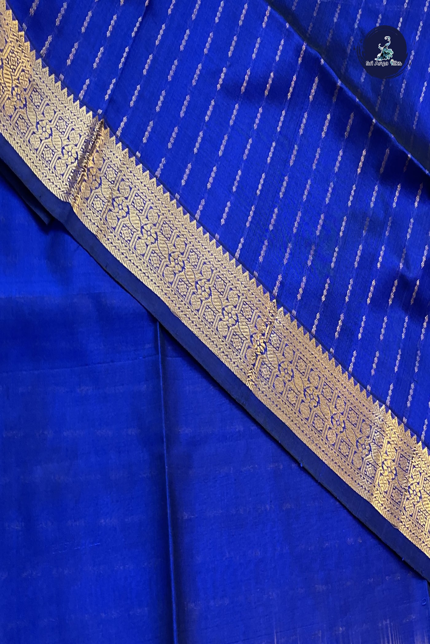 Ink Blue Bridal Silk Cotton Saree With Stripes Pattern