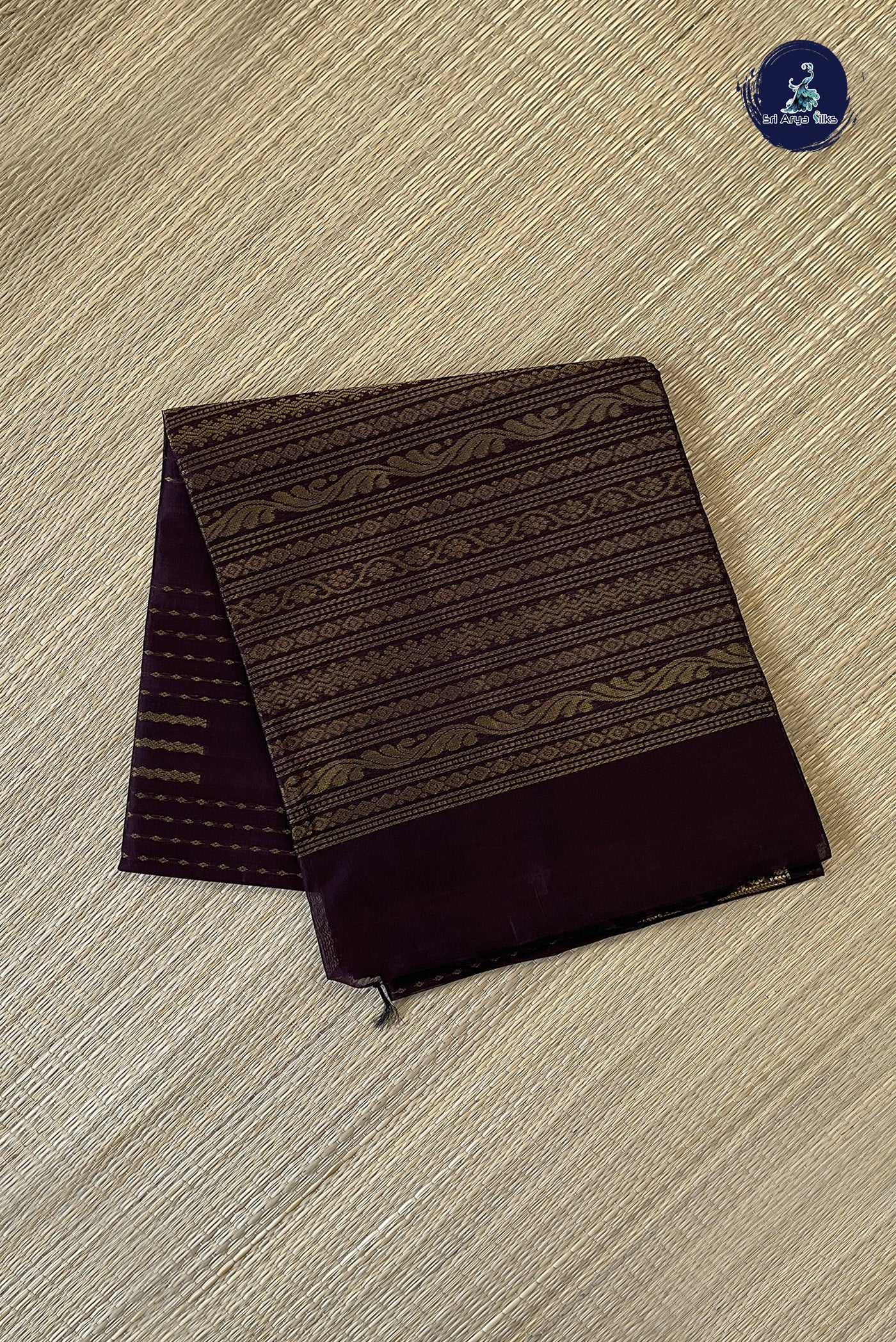 Brown Bridal Silk Cotton Saree With Stripes Pattern