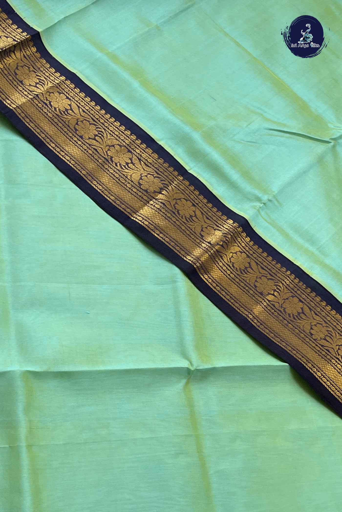 Dual Tone Turquoise Korvai Silk Cotton Saree With Plain Pattern