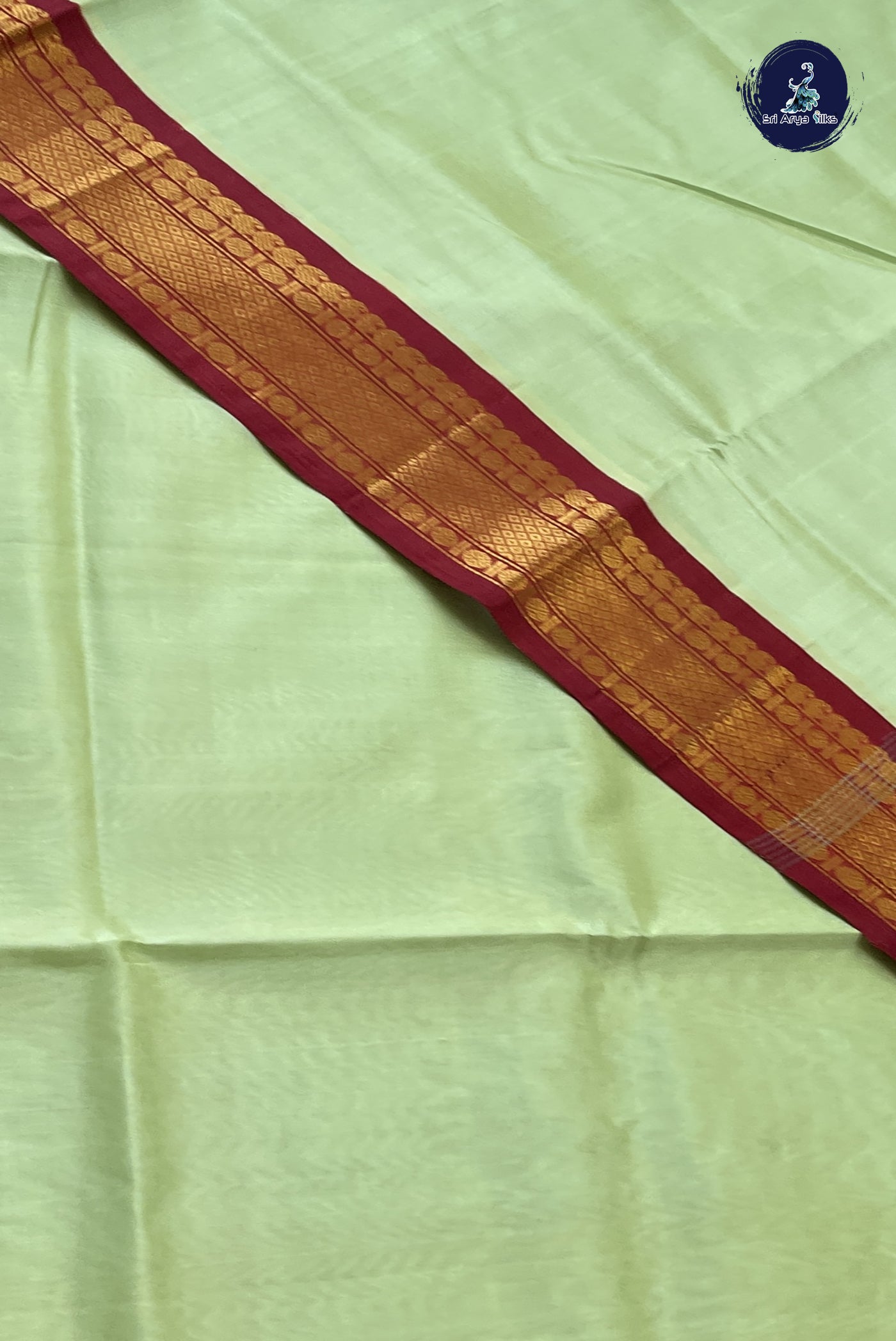 Pastel Green Korvai Silk Cotton Saree With Plain Pattern