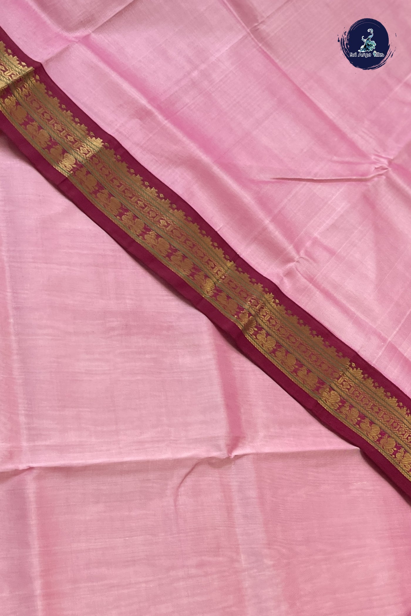 Baby Pink Korvai Silk Cotton Saree With Plain Pattern