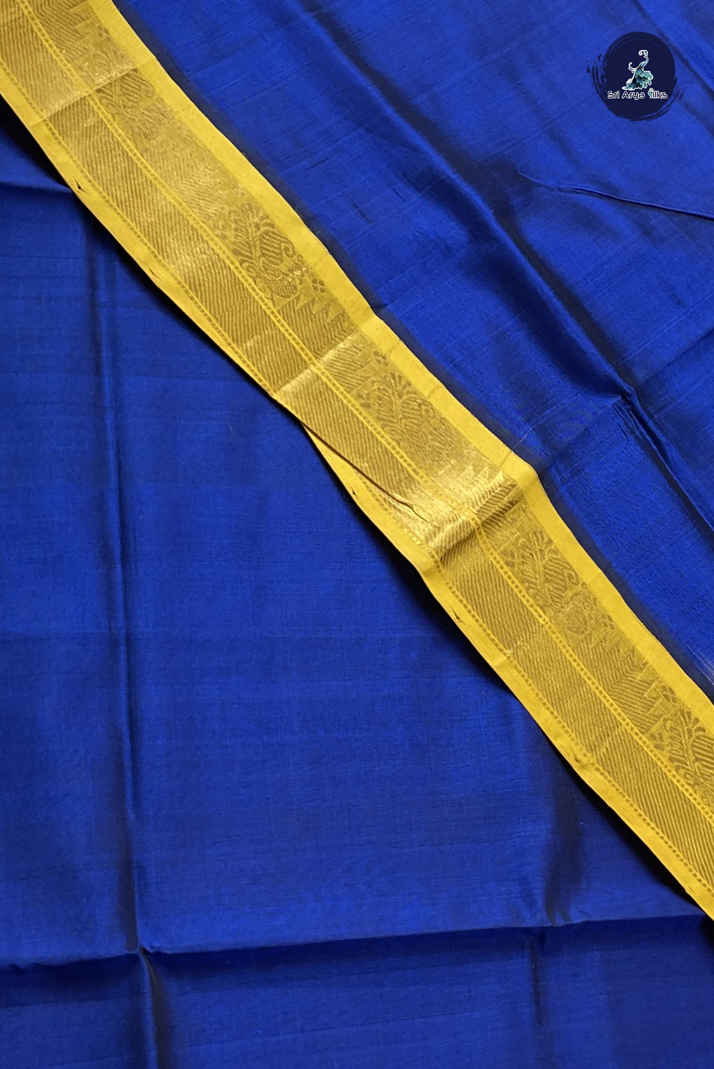 Ink Blue Korvai Silk Cotton Saree With Plain Pattern