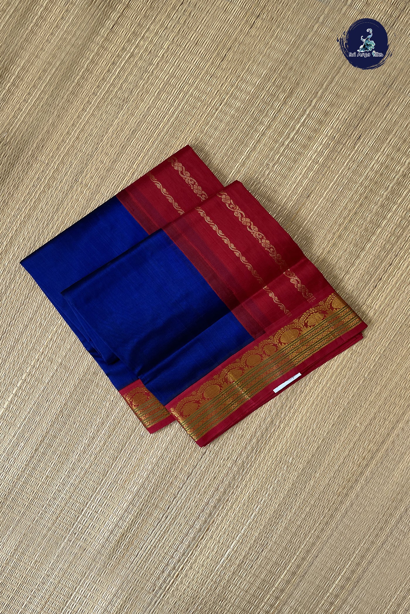 MS Blue Korvai Silk Cotton Saree With Plain Pattern