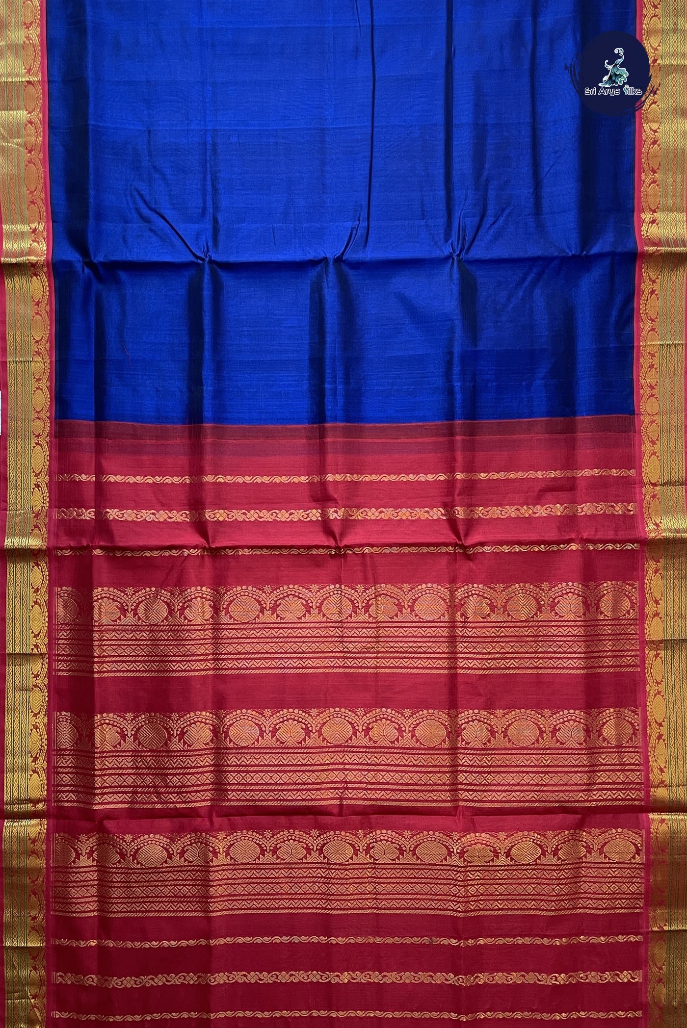 MS Blue Korvai Silk Cotton Saree With Plain Pattern