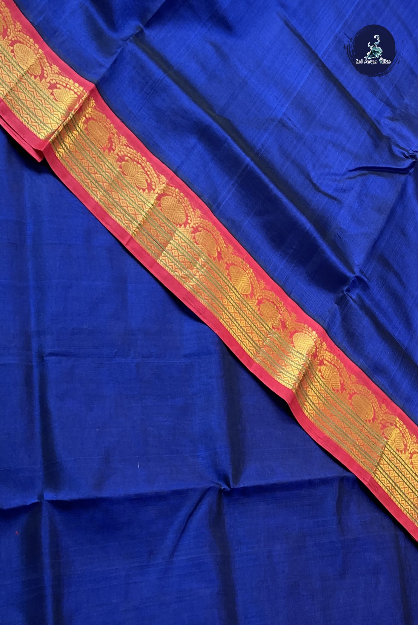 MS Blue Korvai Silk Cotton Saree With Plain Pattern