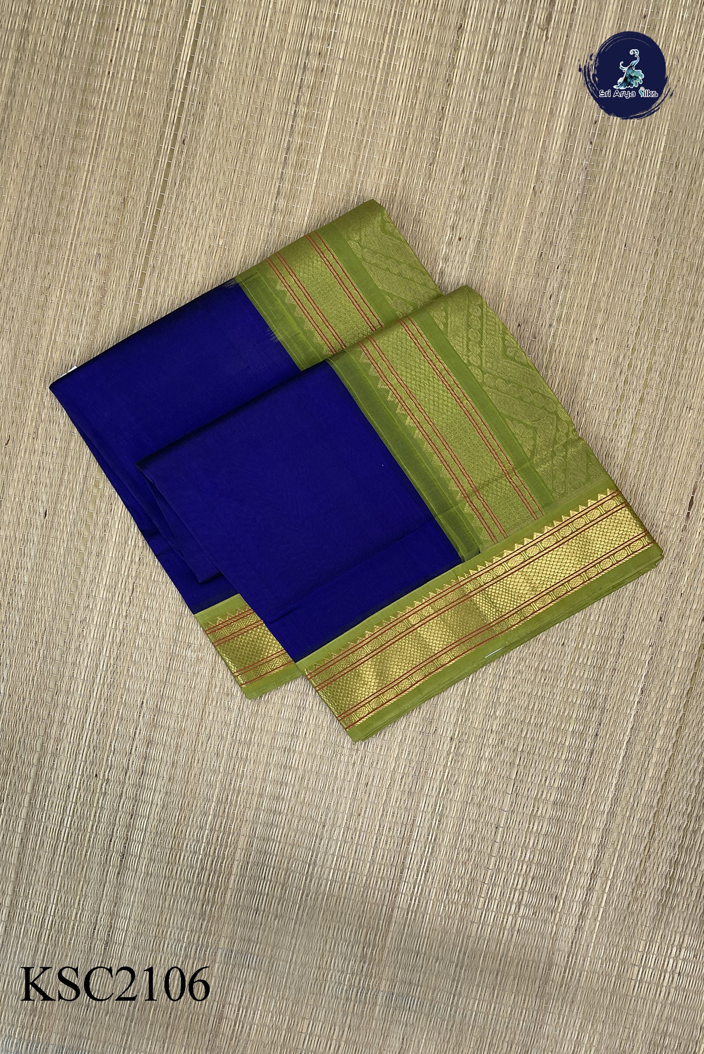 Dark Blue Korvai Silk Cotton Saree With Plain Pattern