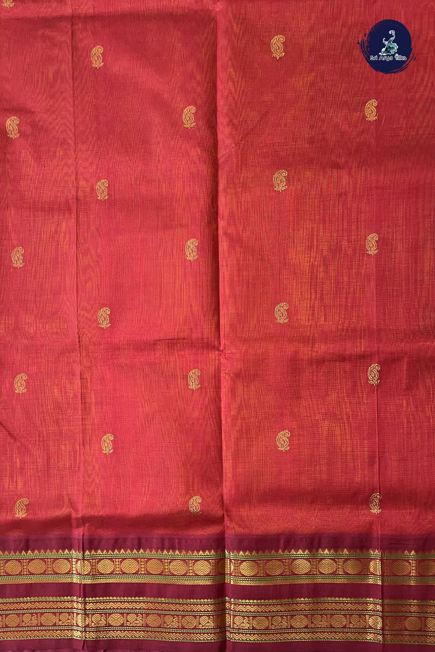 Yellowish Orange Korvai Silk Cotton Saree With Zari Buttas Pattern