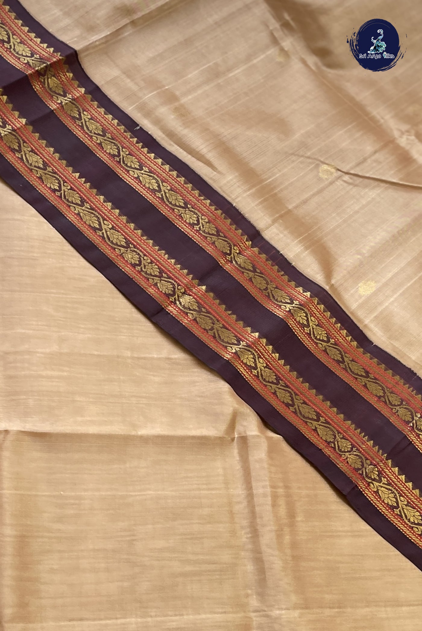 Chocolate Shade Korvai Silk Cotton Saree With Zari Buttas Pattern