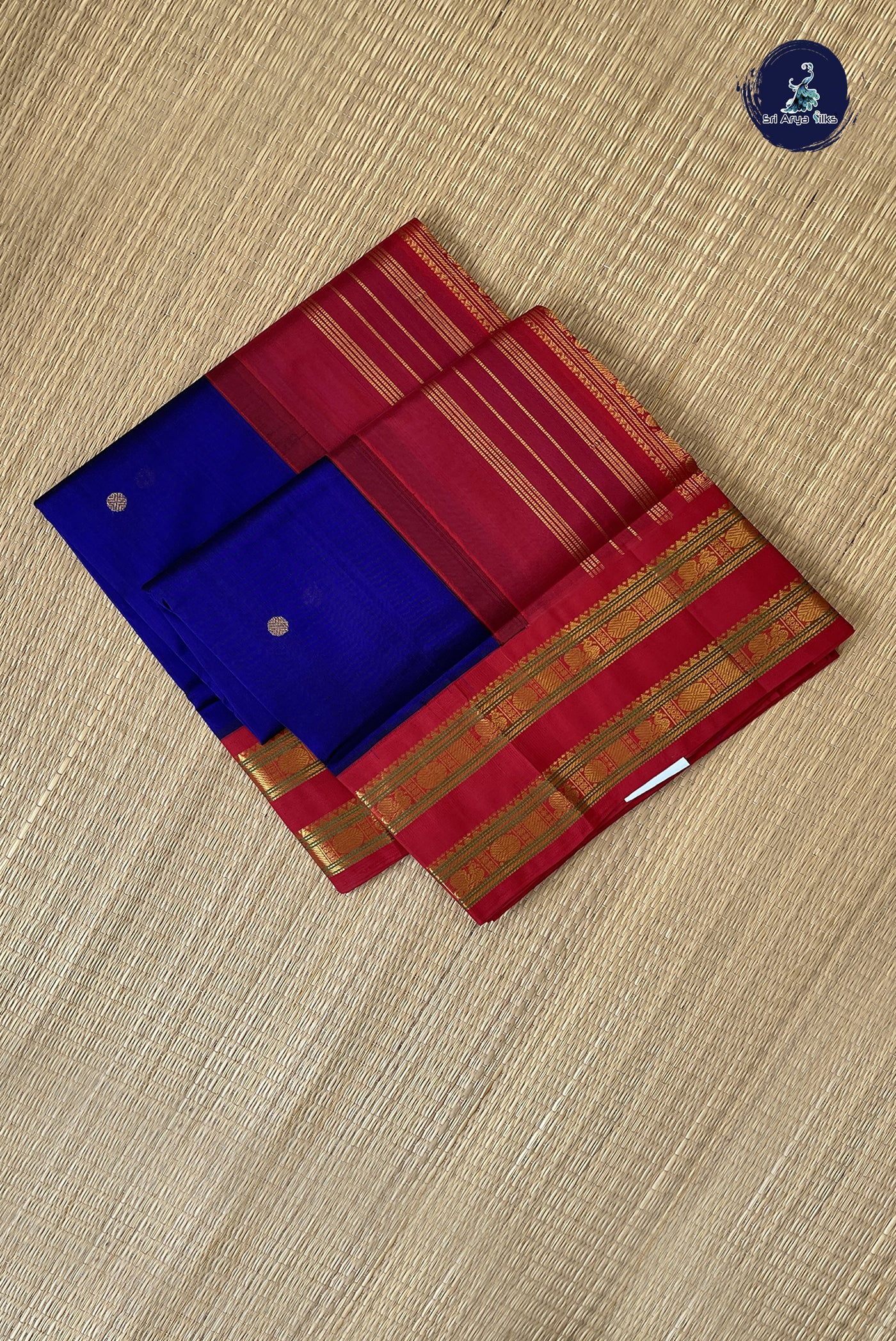 Dark Blue Korvai Silk Cotton Saree With Zari Buttas Pattern