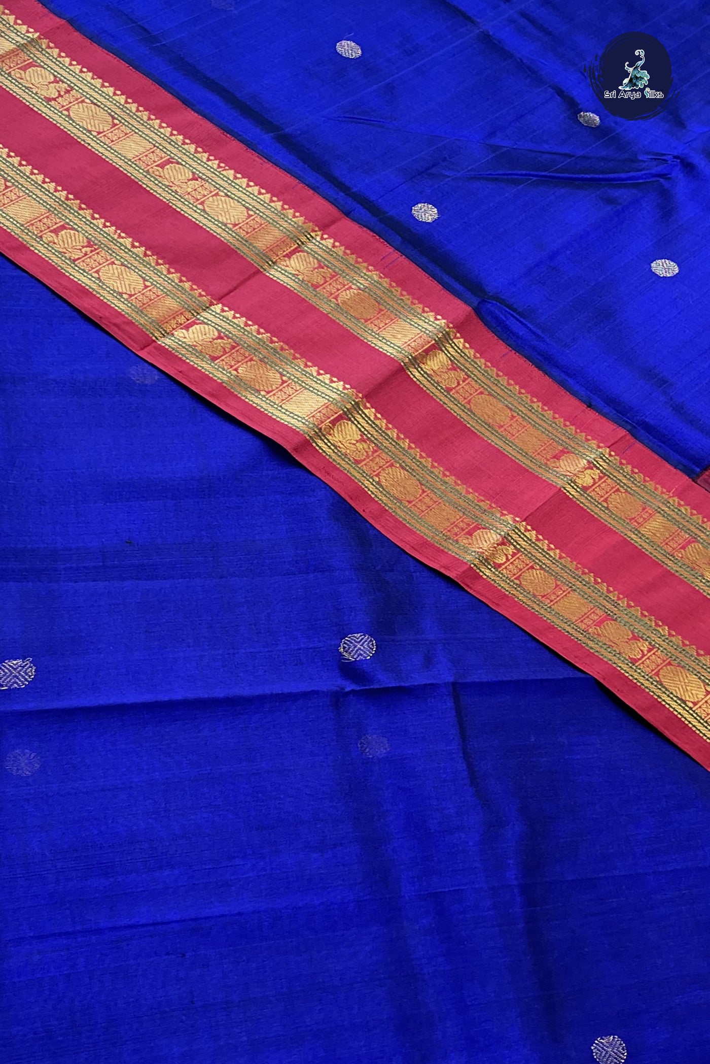 Dark Blue Korvai Silk Cotton Saree With Zari Buttas Pattern